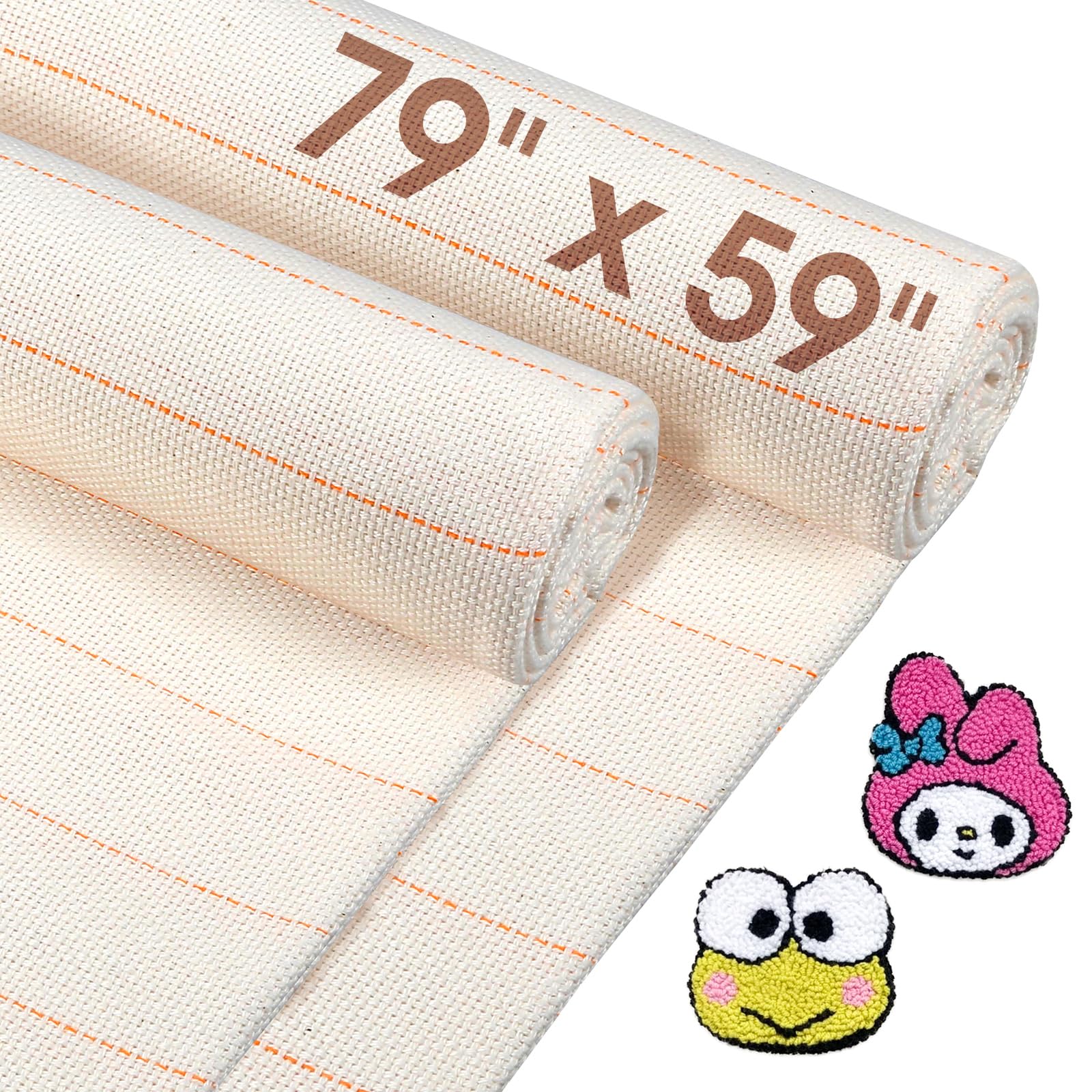 2PCS 79" x 59" Large Tufting Cloth, Primary Tufting Cloth with Marked Lines for Tufting Guns, Four Edges Sewn Monks Cloth for Punch Needle Tufting Rug DIY Crafts