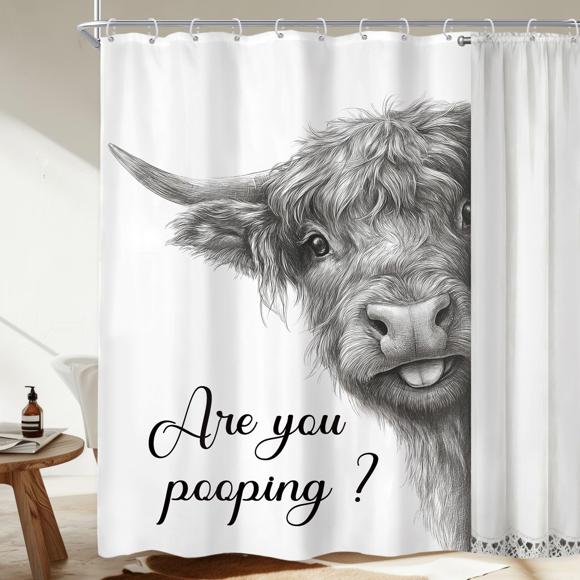 Highland Cow Farmhouse Funny Farm Hilarious Are Bathroom Shower Curtain Set — image 1