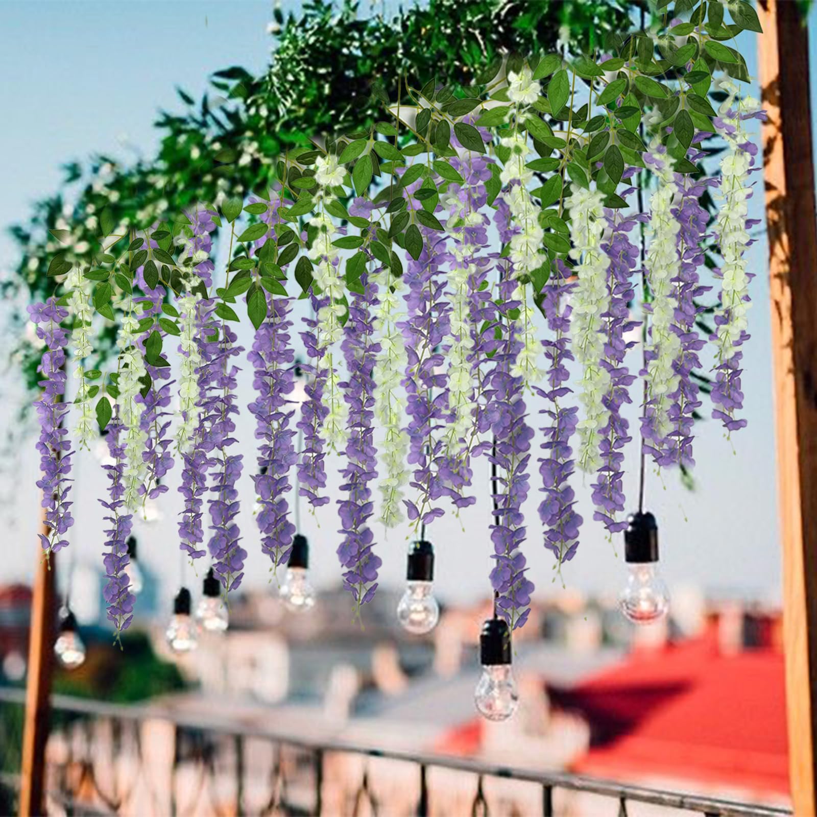 48 Pezzi Glicine Artificiale,3.75 Feet Piante Finte da Esterno,Fiori Finti,Fiori di Glicine Artificiale Appeso Ghirlanda per Sfondo,Matrimonio,Giardino e Casa Decorazione Murale (Viola pallido)