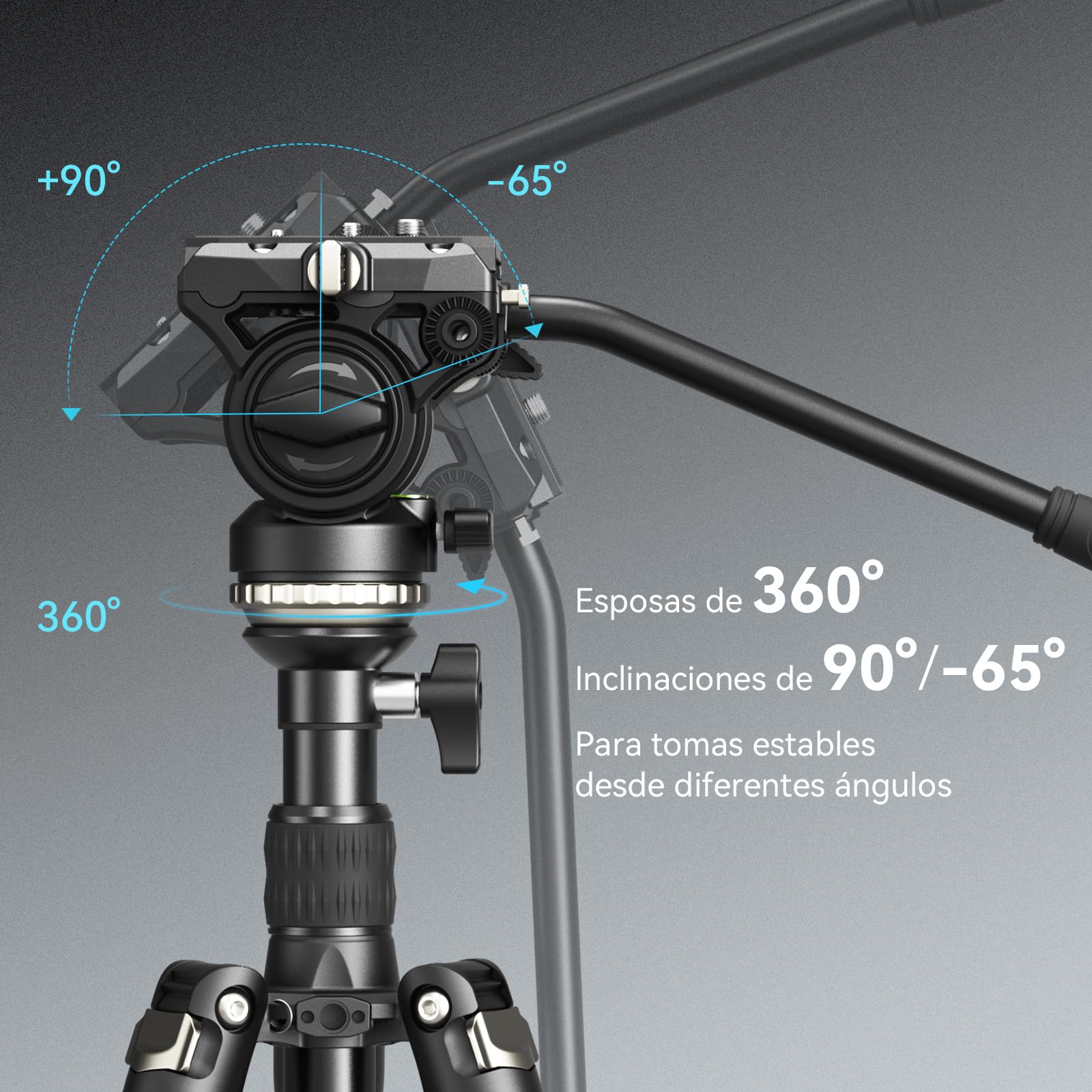 SMALLRIG Trípode para videocámara de 75 pulgadas, monopod con base de nivelación +/-15°, cabezal fluido, trípode profesional para cámara de vídeo DSLR, CT210-4475