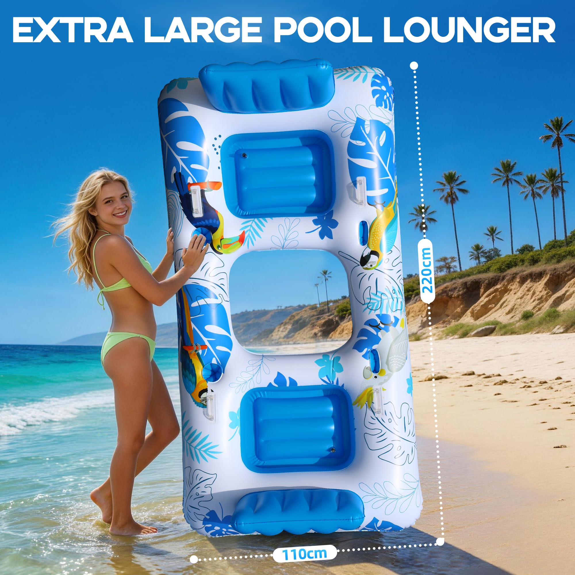 Luxfero Colchoneta Piscina Adultos para 2 Personas, 220x110 cm Colchonetas Hinchable para Piscina, Piscina Hinchable Adultos, Silla Hinchable para Fiestas acuáticas y Fiestas de Verano