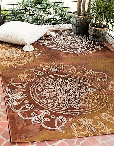 Unique Loom - Alfombra colección de círculos abstractos, de transición para interiores y exteriores, beige, Polipropileno