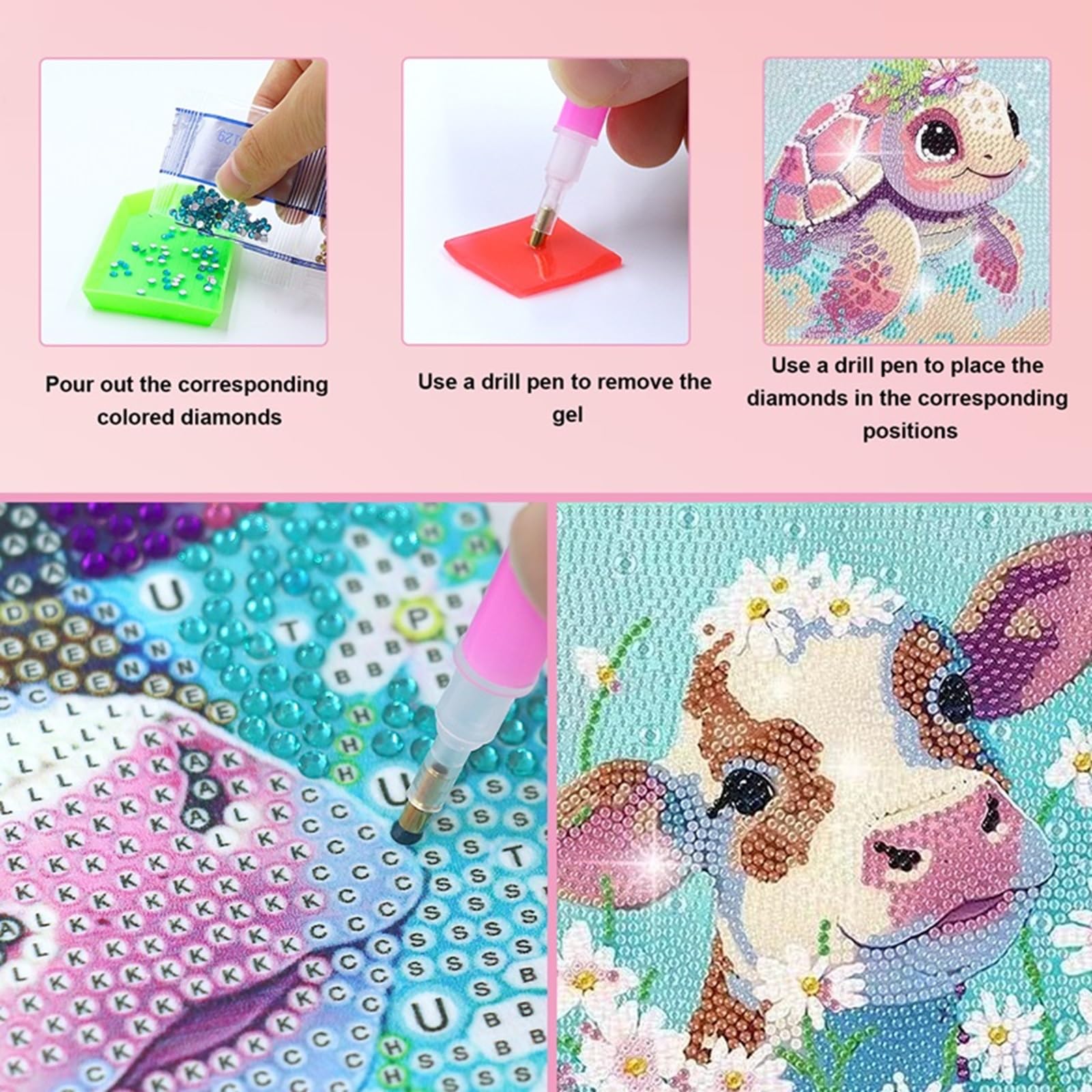 Diamond Painting Kinder 4 Pack - DIY Mosaik Bastelset Mit Süßen Tieren Für Kinder Ab 6 Jahren