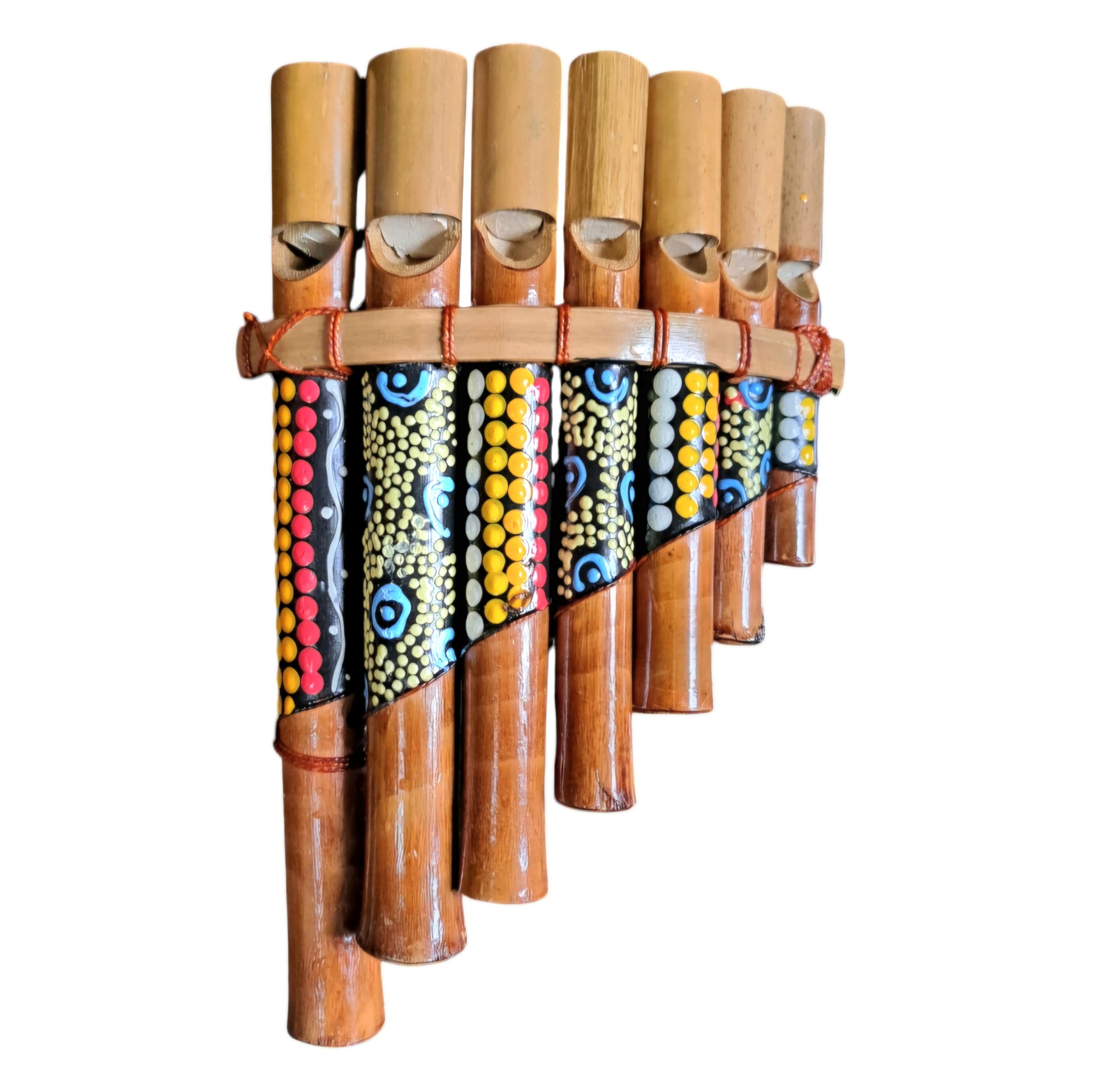 Flûte de pan en bambou Instrument de musique bois Artisanale 7 tubes décorée