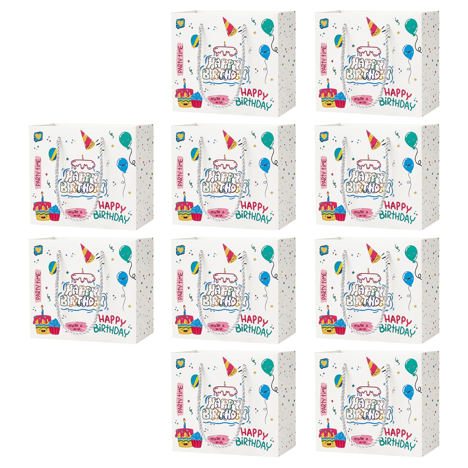 Jazuaiao Of 10 Vibrant Printed Gifts Bags with Sturdy Handles Large Capacity for Birthday Celebrations Celebration Bags