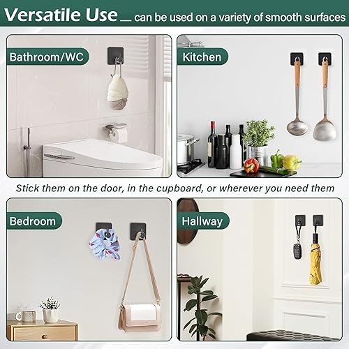 Miniatura 4 de 2 ganchos adhesivos negros para pared, ganchos impermeables para cocina, baño y oficina