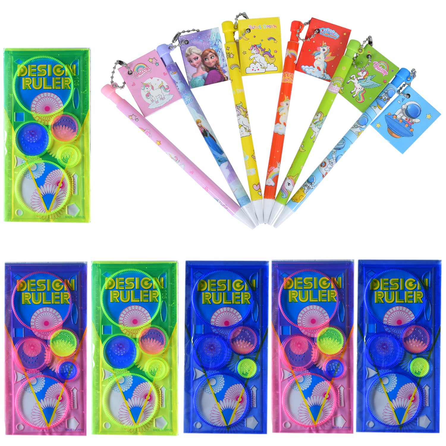 Side Click Pencil and Design Ruler | Birthday Party Return Gift | Set of Mechanical Pencil and Spiro Graph Geometric Ruler (pack of 6)