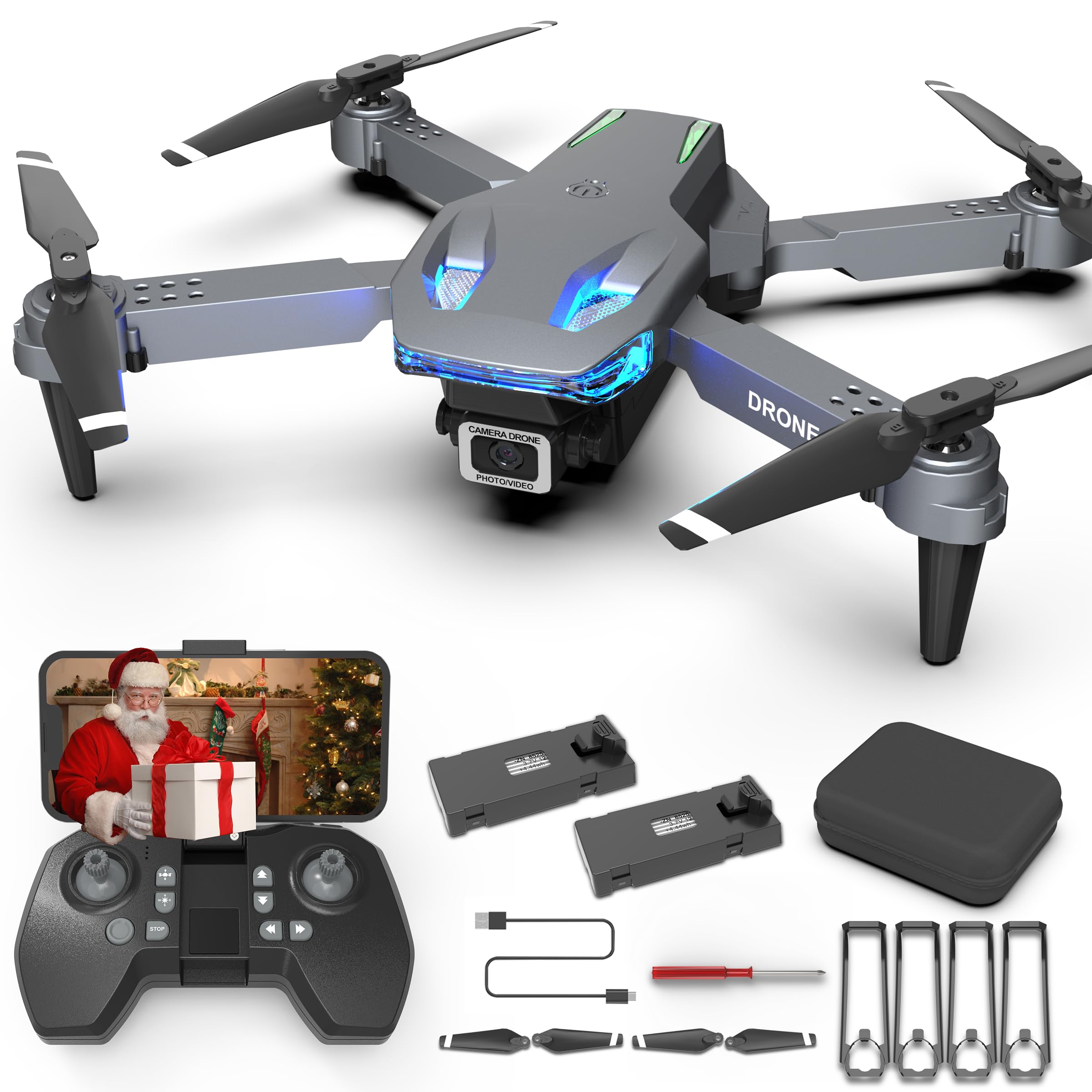 Wipkviey T28 Drone con Telecamera 1080P HD per Principianti-Droni per Bambini, Quadcopter Pieghevole per Adulti,FPV RC Droni con 3D Flips/Altitude Hold/Gesture Selfie/Waypoint Volo, 2 Batteries, Ragaz