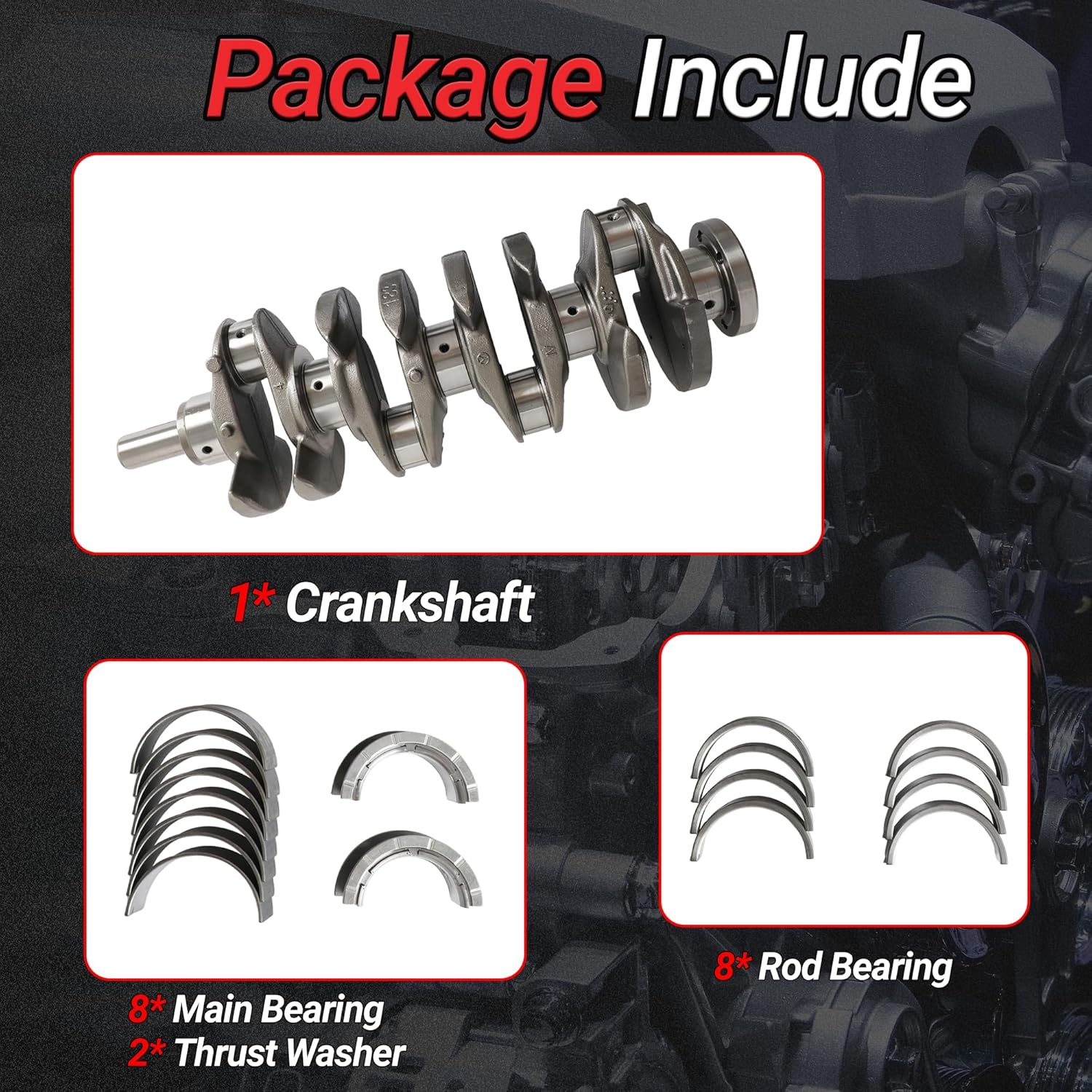 Ecotec 2.4 Engine Crankshaft with Main & Con-Rod Bearings Set Fit for Chevrolet Captiva Equinox Impala Malibu Orlando Buick Regal Lacrosse GMC Terriain 2.4L L4 DOHC 2011-2017 Replace#12578182 12578164