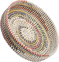SOUJOY 12" Handmade Woven Seagrass Serving Tray - Colorful Rattan Round Tray for Fruit, Snacks, Coffee Table Decor & Wall Hanging
