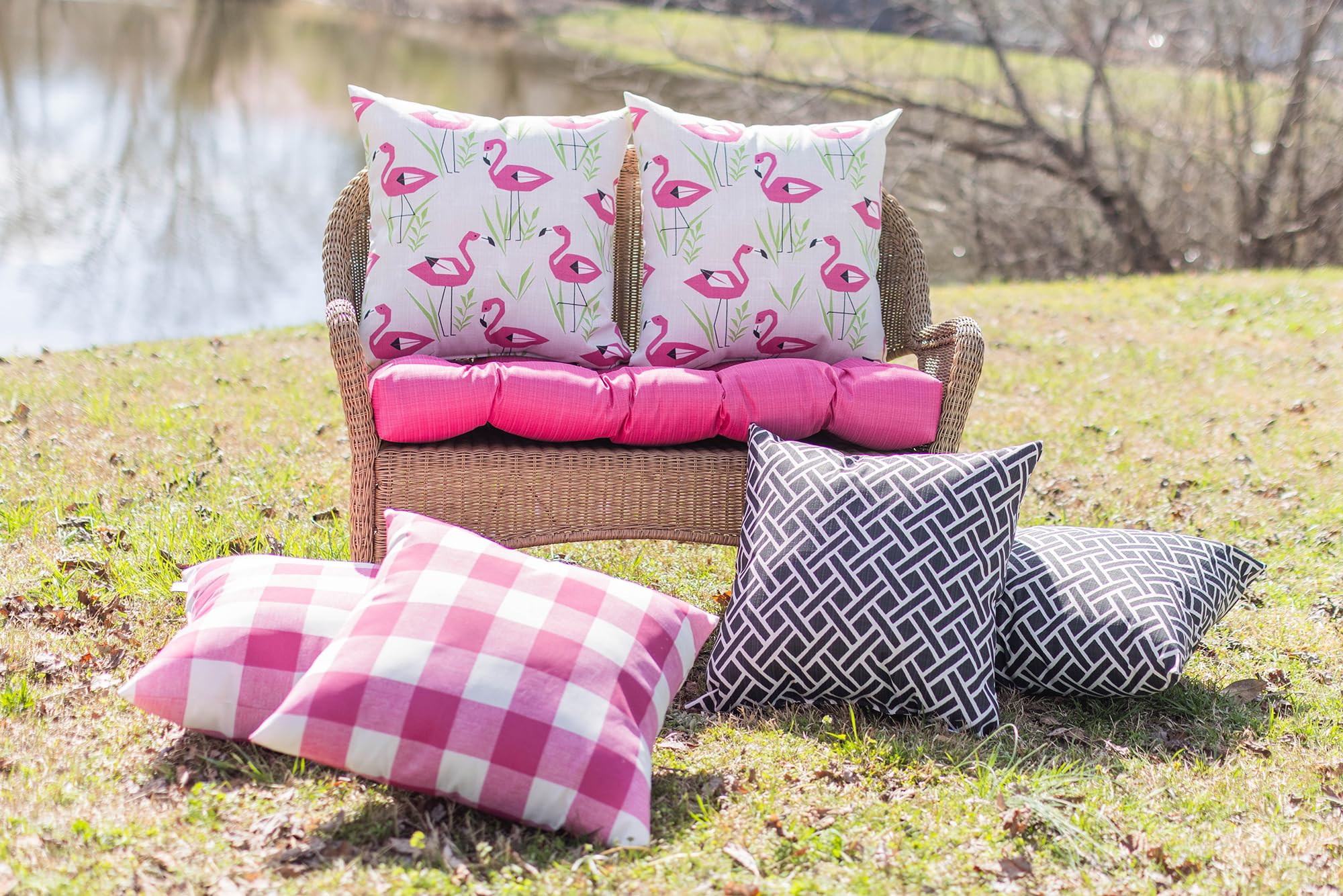 RSH DECOR: Square Throw Pillows Set of 2 | 24” x 24” | All-Weather Spun Fabric | Water and Fade-Resistant | Outdoor Accent Pillows for Patio Furniture |