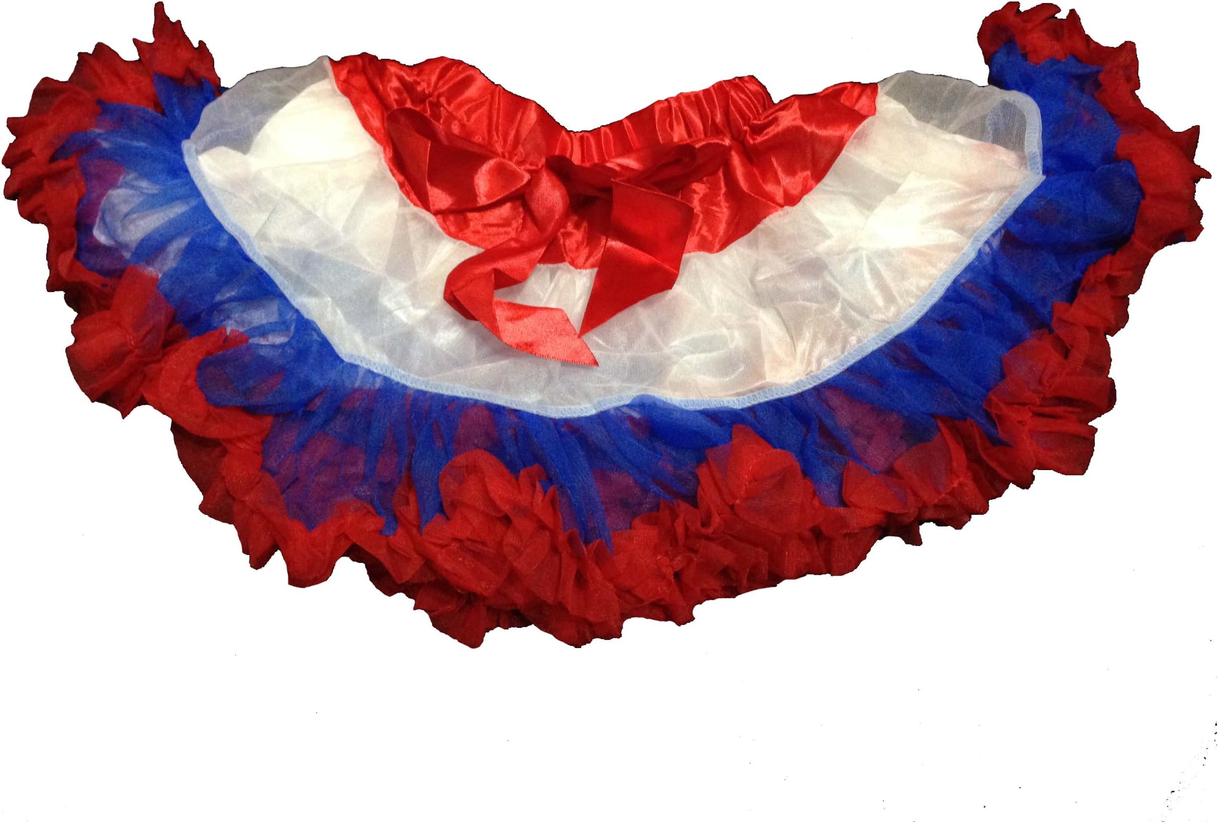 KWC - Chiffon Pettiskirt Ribbon Patriotic Red, White, Blue July 4th Skirt (X-Small)
