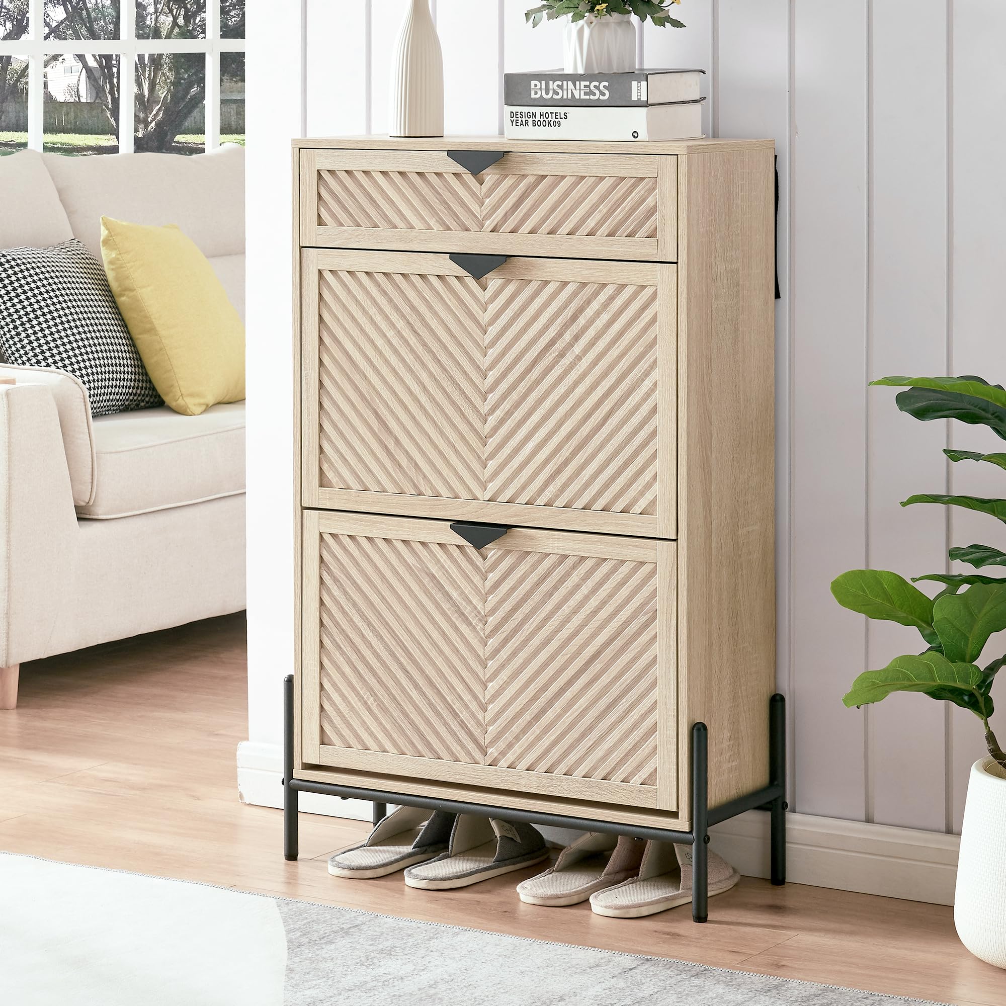 Photo 1 of VIPLUMI Shoe Cabinet with 2 Flip Drawers, Narrow Entryway Rack, Oak