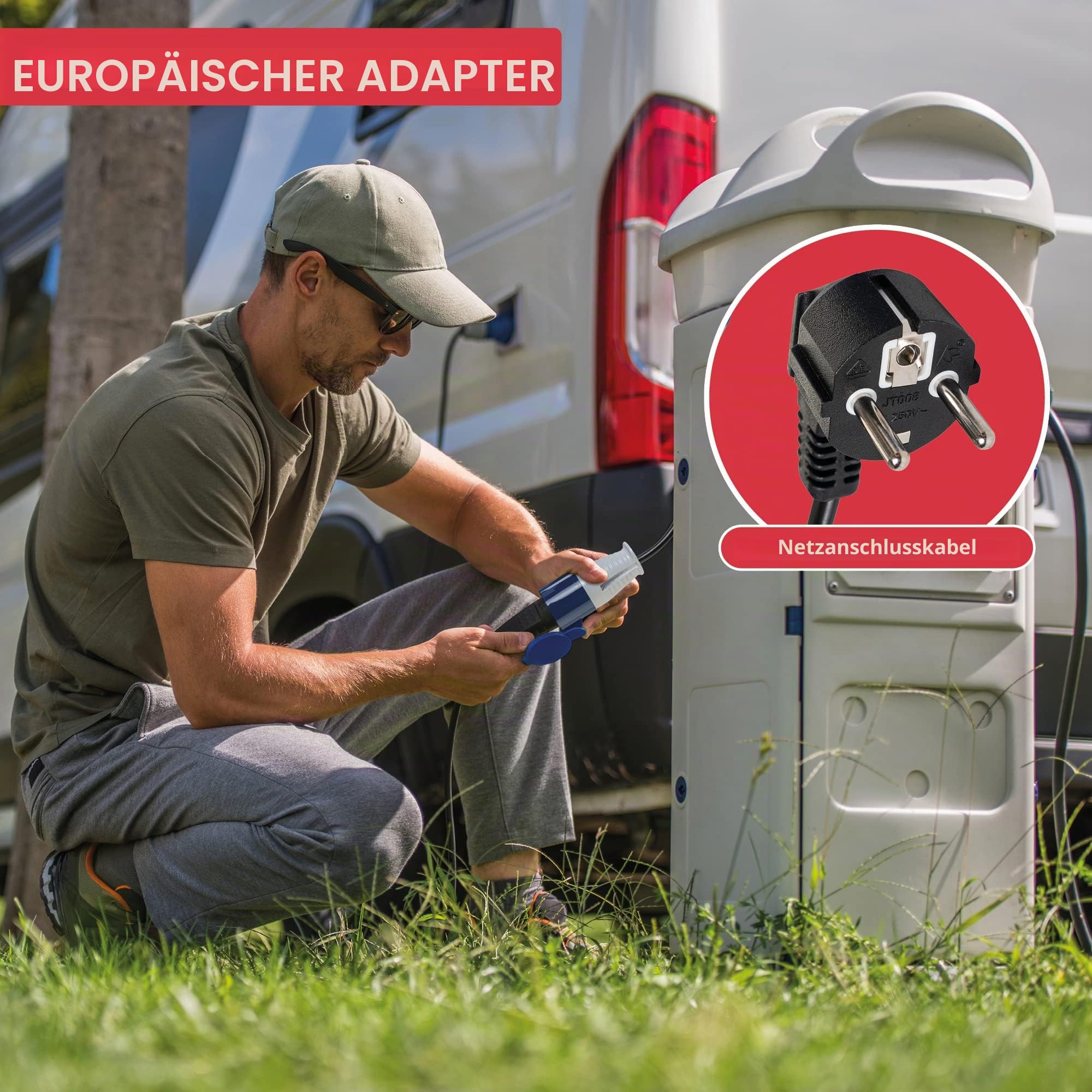 GADLANE Adapter für Wohnwagen 16A - Europäischer Adapter für Camping, elektrisch, wasserdicht IP44 - Steckdose für Camping - Länge von 35 cm (200-250V)