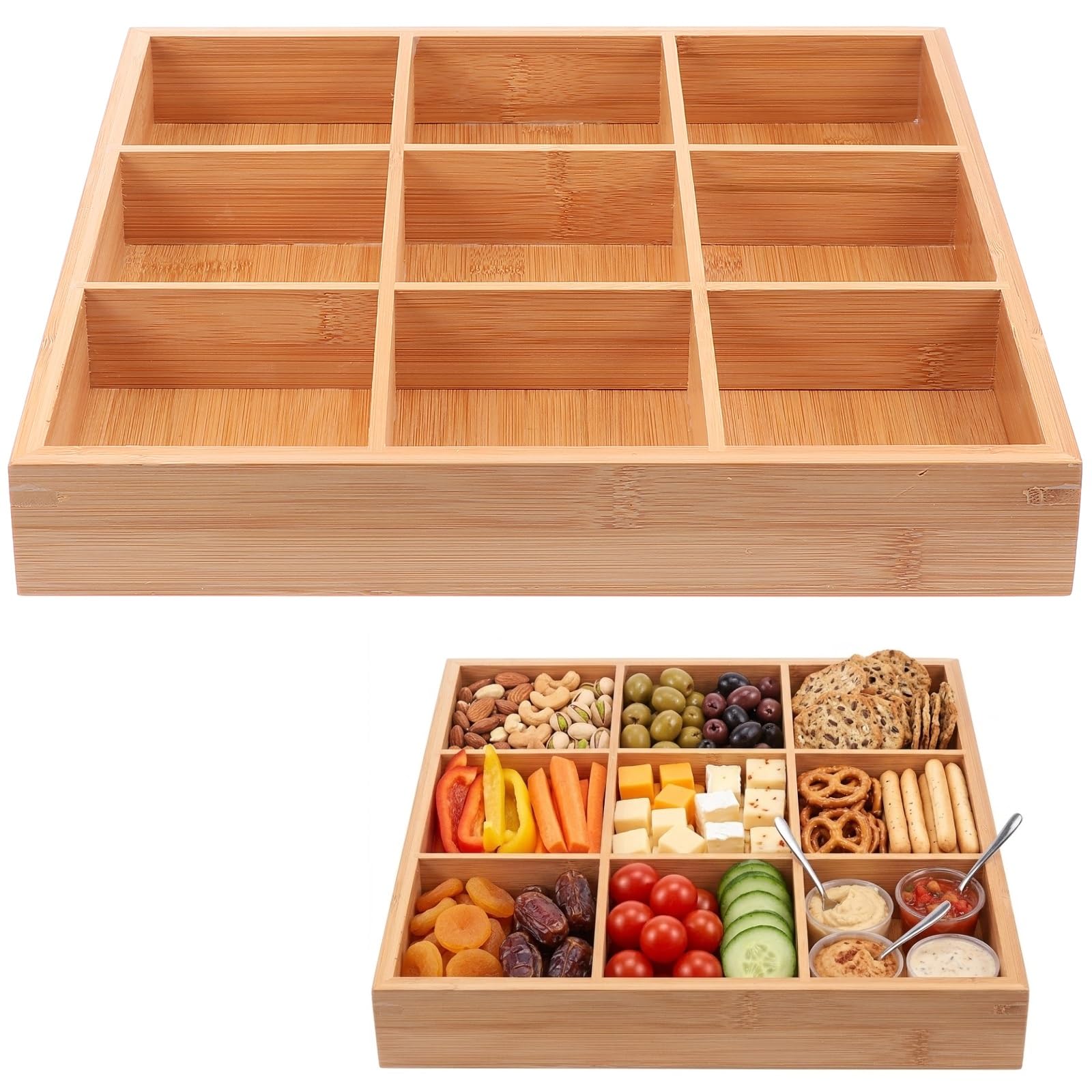 Amazon.com | Cabilock Bamboo Serving Tray, 9-Compartment Divided