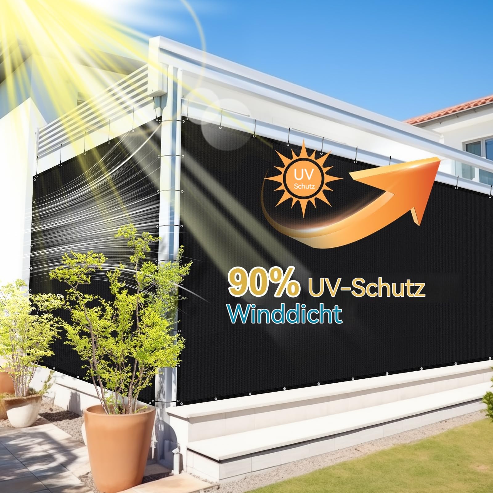 Shade&Beyond Filet d'Ombrage 3x5m HDPE 160g/m², Toile Protection Solaire 90% UV avec Œillets Inoxydables, Voile d'Ombrage Renforcé Coupe-Vent pour Jardin, Pergola, Terrasse, Piscine, Serre, Noir