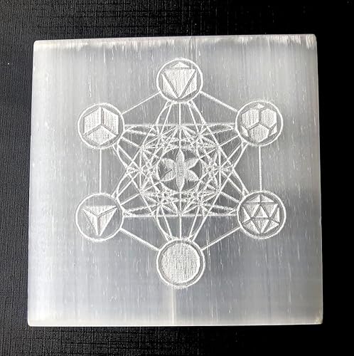 crystalmiracle Placa de reiki de carga de selenita natural, curativa, FENG Shui, regalo de piedras preciosas, meditación de bienestar hecho a mano