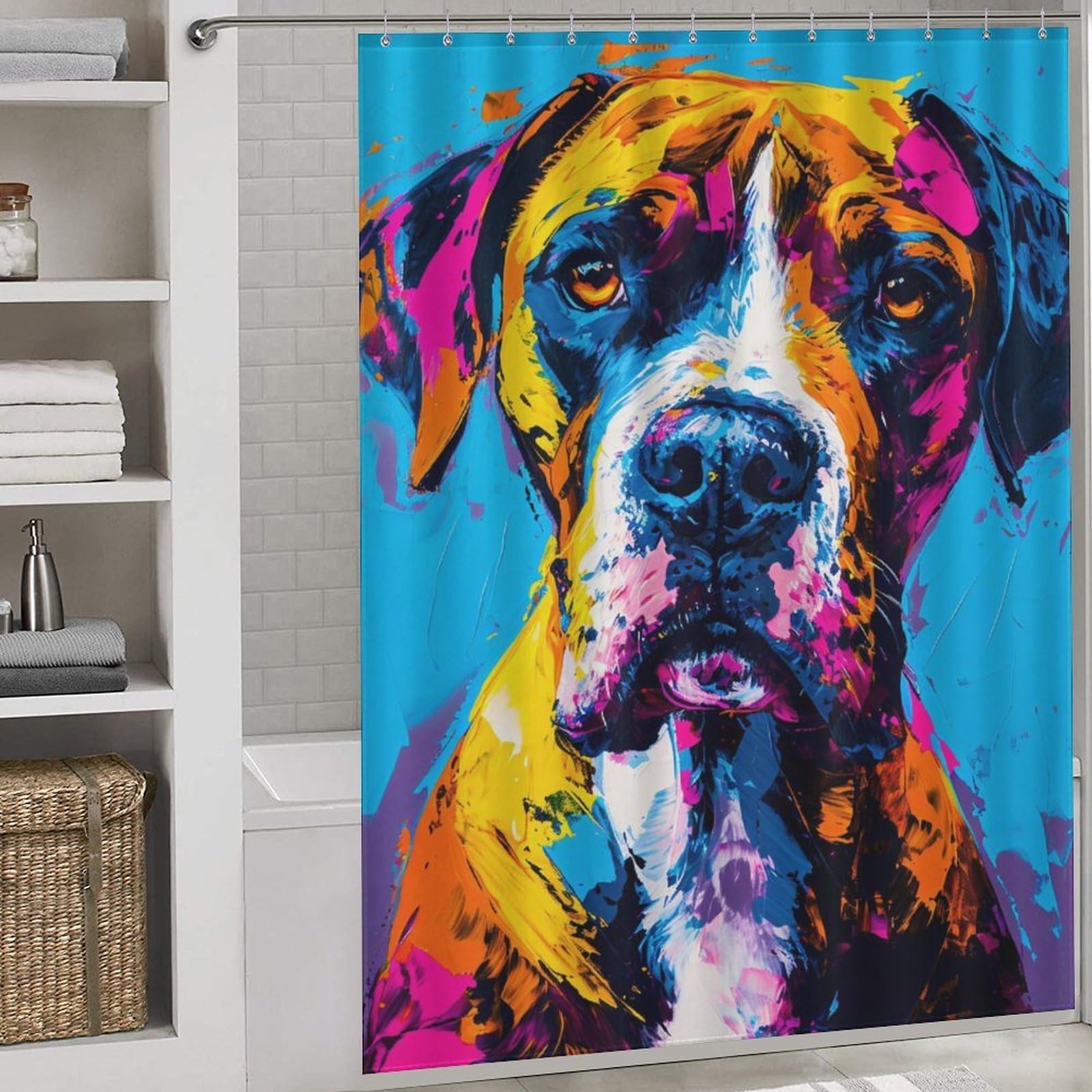 Rideau de douche lavable Expressive Dog avec crochets pour salle de bain
