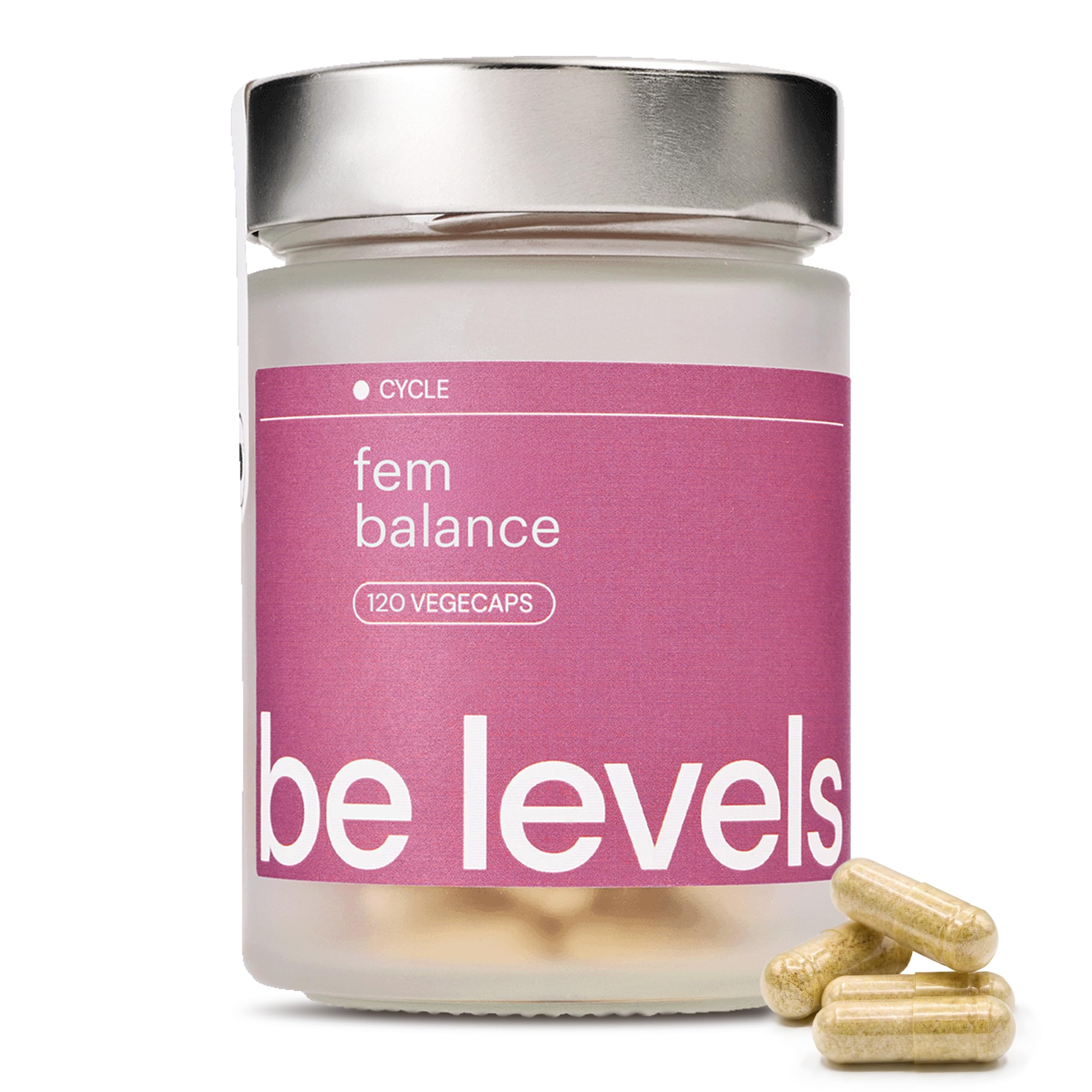 Inositol - Myo-Inositol + Magnesio + Vitaminas + 18 Activos Equilibrio Hormonal y Dolor Menstrual Mujer - SOP + Piel Saludable - Vegano Sin Gluten - 120 Cápsulas | fem balance - be levels