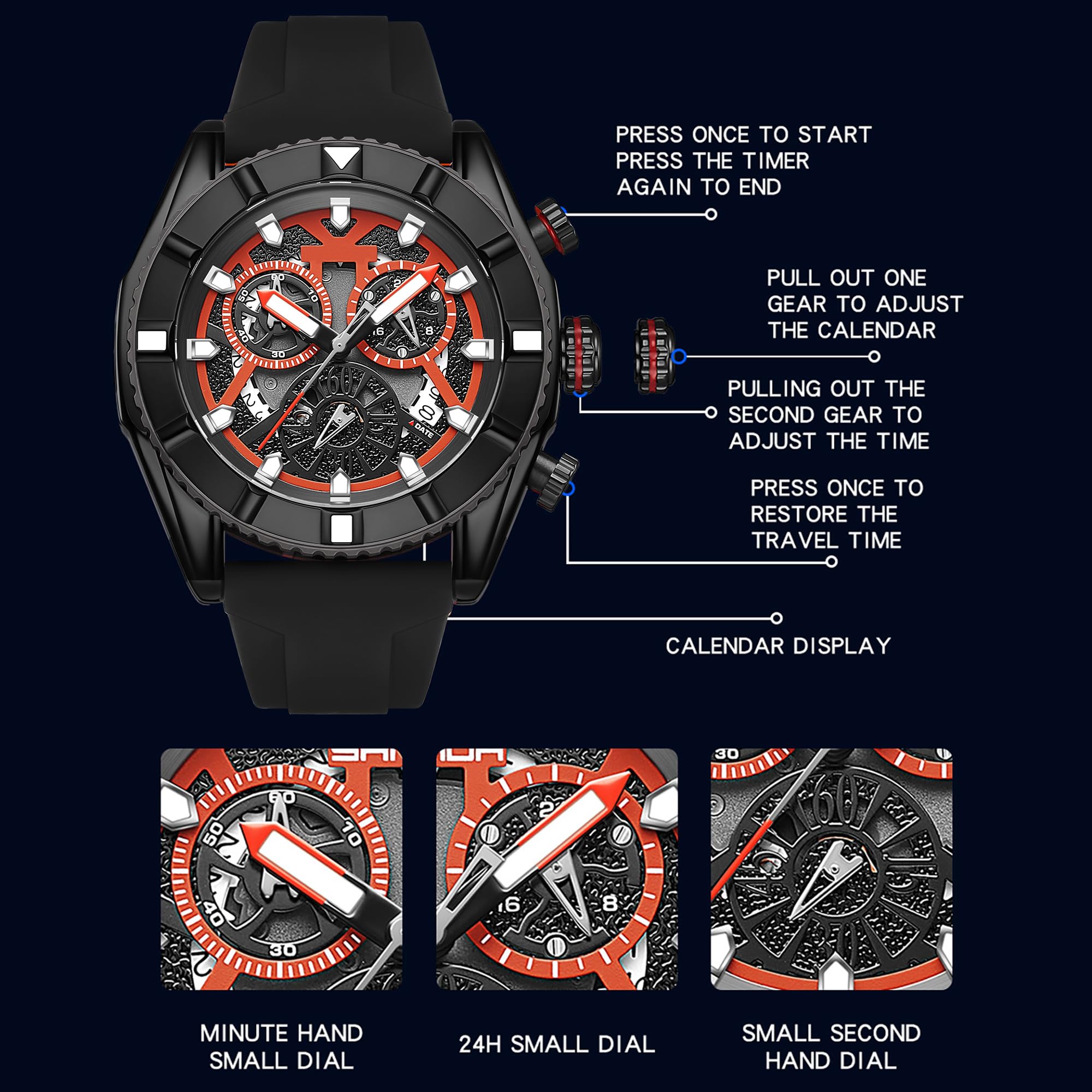 findtime Herrenarmbanduhren Armbanduhr Herren Uhren Schwarz Männeruhr Chronographen Männer Wasserdicht Groß Analog Quarz Uhr für Jungen Business Klassische Datum Stoppuhr Kalender