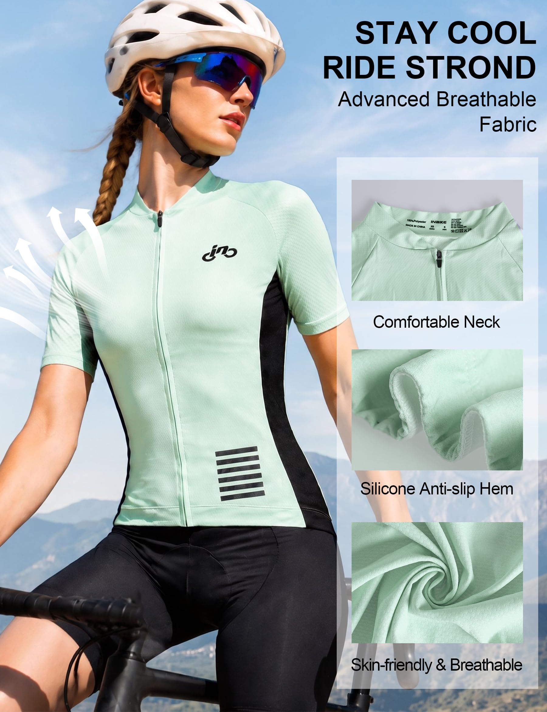 INBIKE Frradanzug Set Damen Sommer Bib Shorts Gepolstert + Radtrikot | mit 3 Taschen Kurzarm UV-protected Atmungsaktiv Schnelltrocknen Weich Elastisch DM