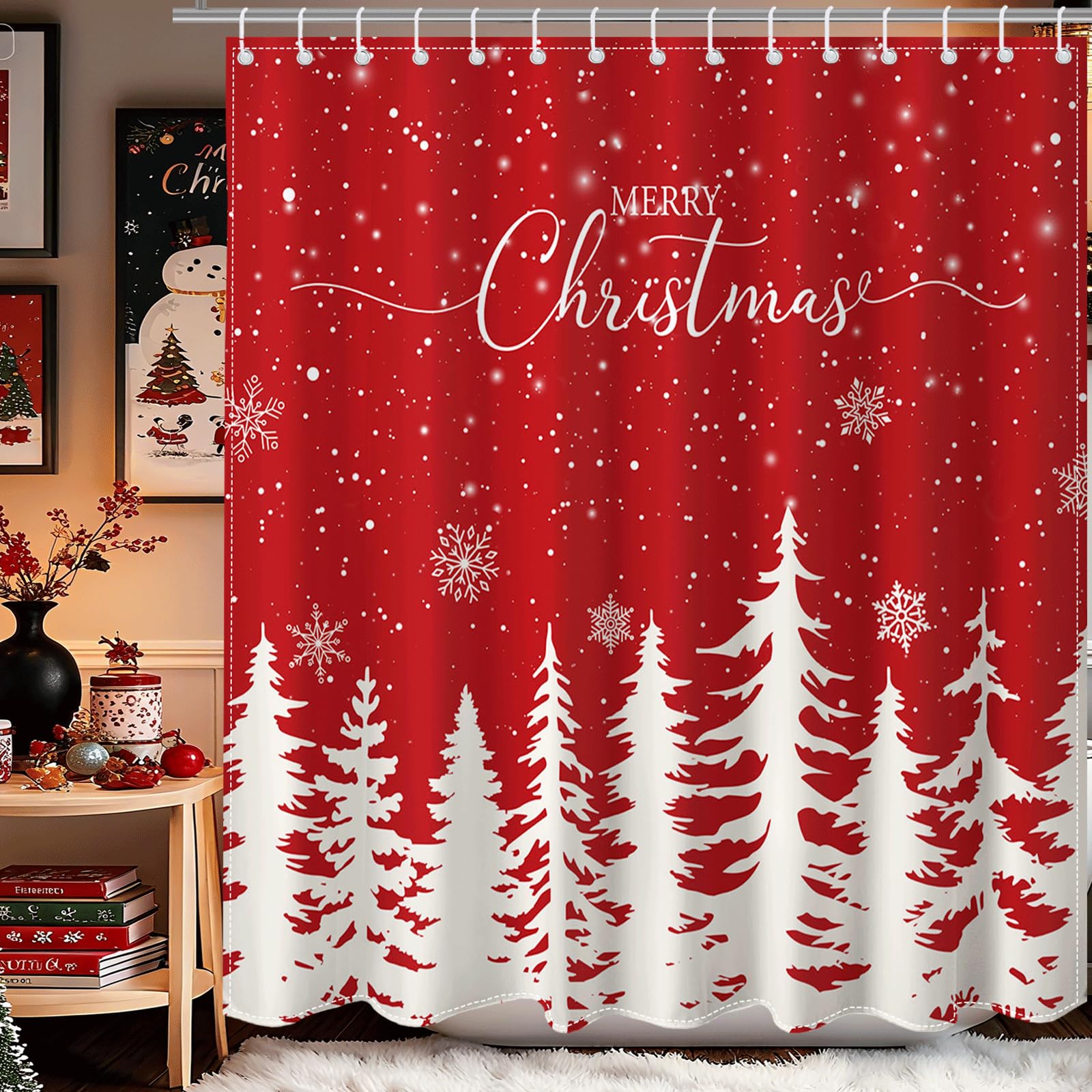 Photo 1 of ***STOCK PHOTO FOR REFERENCE ONLY***
Lindameler Christmas Shower Curtain Winter Red Snowflake Christmas Tree Shower Curtain for Christmas Bathroom Decor Waterproof Fabric Xmas Holidays Home Decor Bath Curtain, 72 X 72 Inch