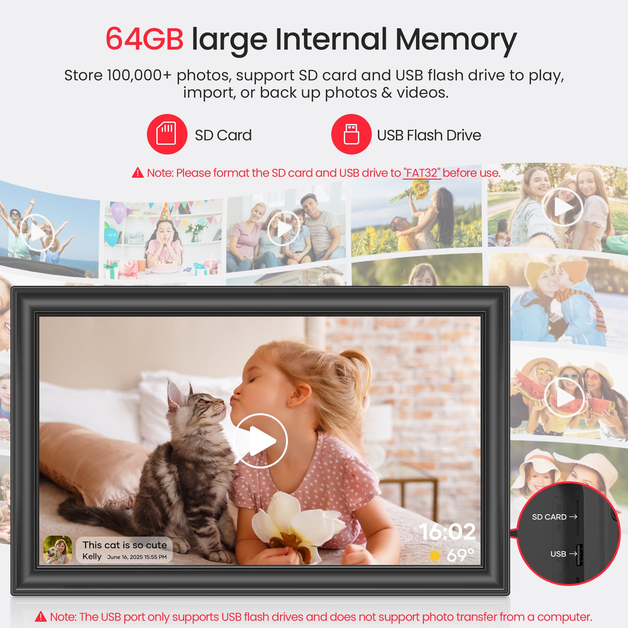 64GB 15.6" Frameo Digital Picture Frame WiFi, Large Electronic Photo Frames 1920 x 1080 IPS FHD Touch Screen, Send Photos from Your Phone from Anywhere, Best Gifts for Parents and Grandparents