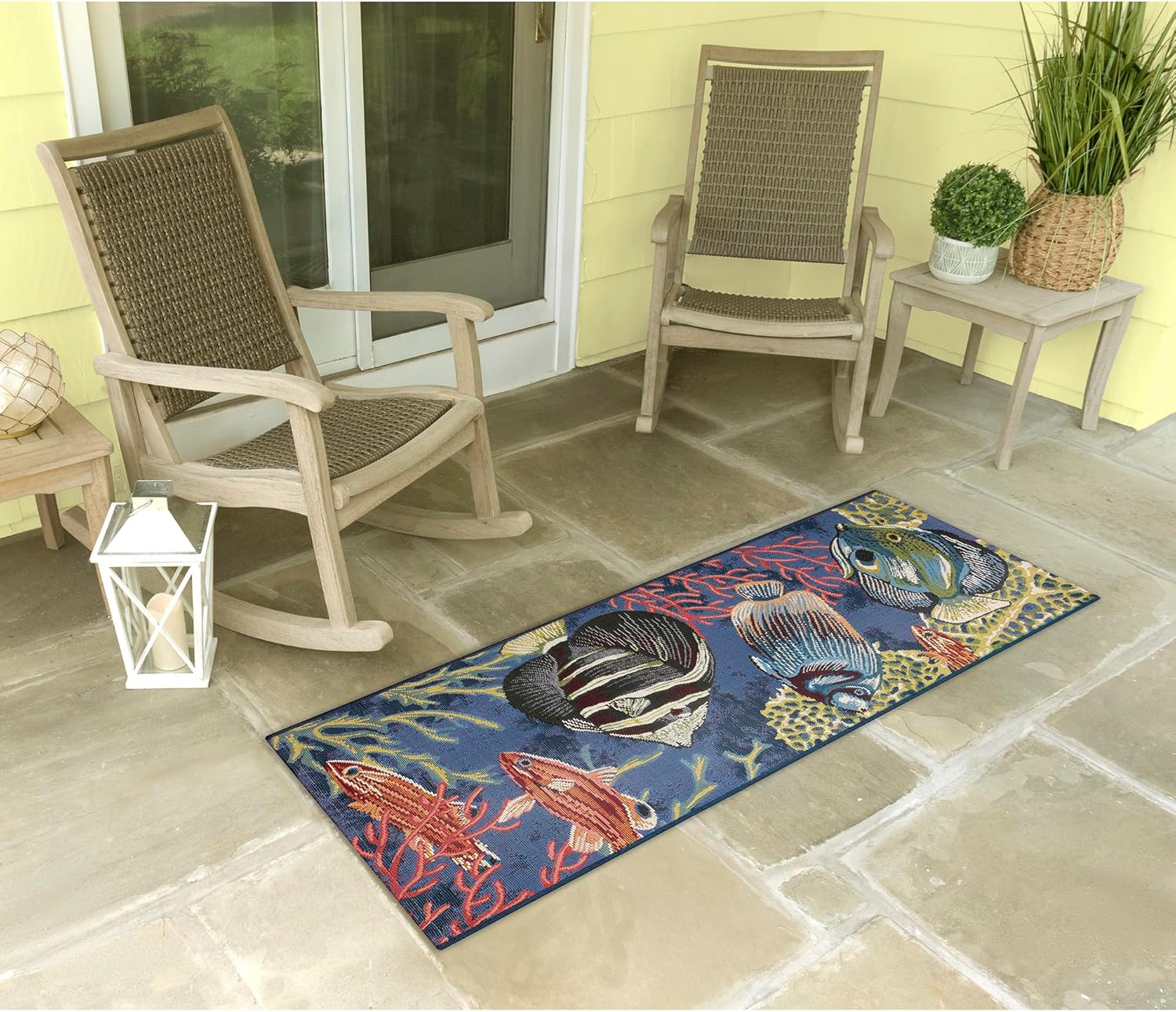 Liora Manne ESENCIA Indoor/Outdoor Power Loomed Latex Back Non Slip Mat - Transitional Coastal Fish Colorful (Fish Navy) (1'11" x 4'11")