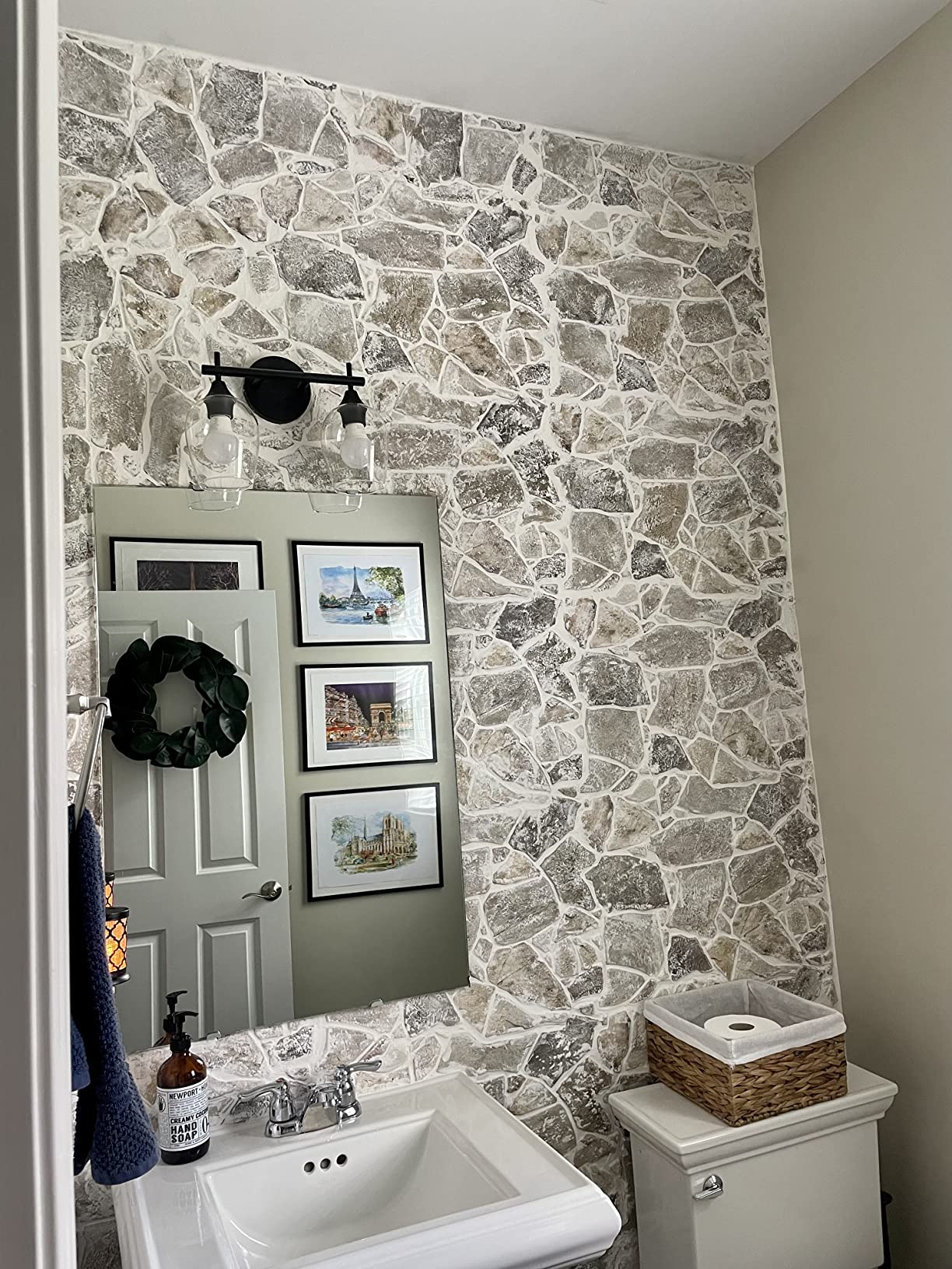 Retro-Art 3D Wall Panels - Flag Stone PVC Panels, 38.6" X 19.3", Covers 31 Sq Ft, Green/Brown/Grey