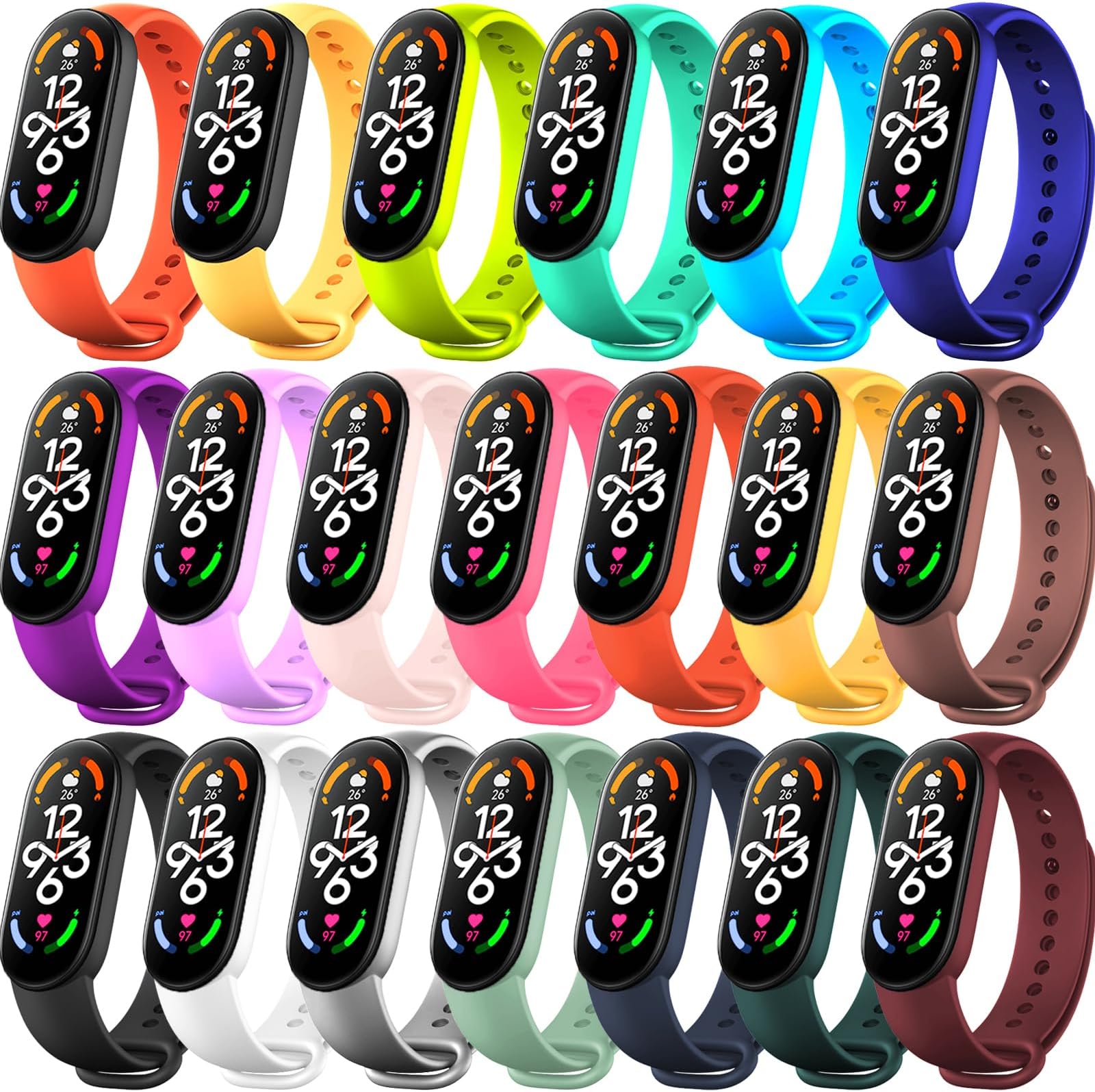 BANGTING 20 Pieces Strap Replacement Compatible with Xiaomi Mi Band 7/6 / 5 and Amazfit Band 5, Bands for Xiaomi Mi Band 7 Bracelet Wristbands Accessories for Mi Fit 6 Straps (20 Colors)