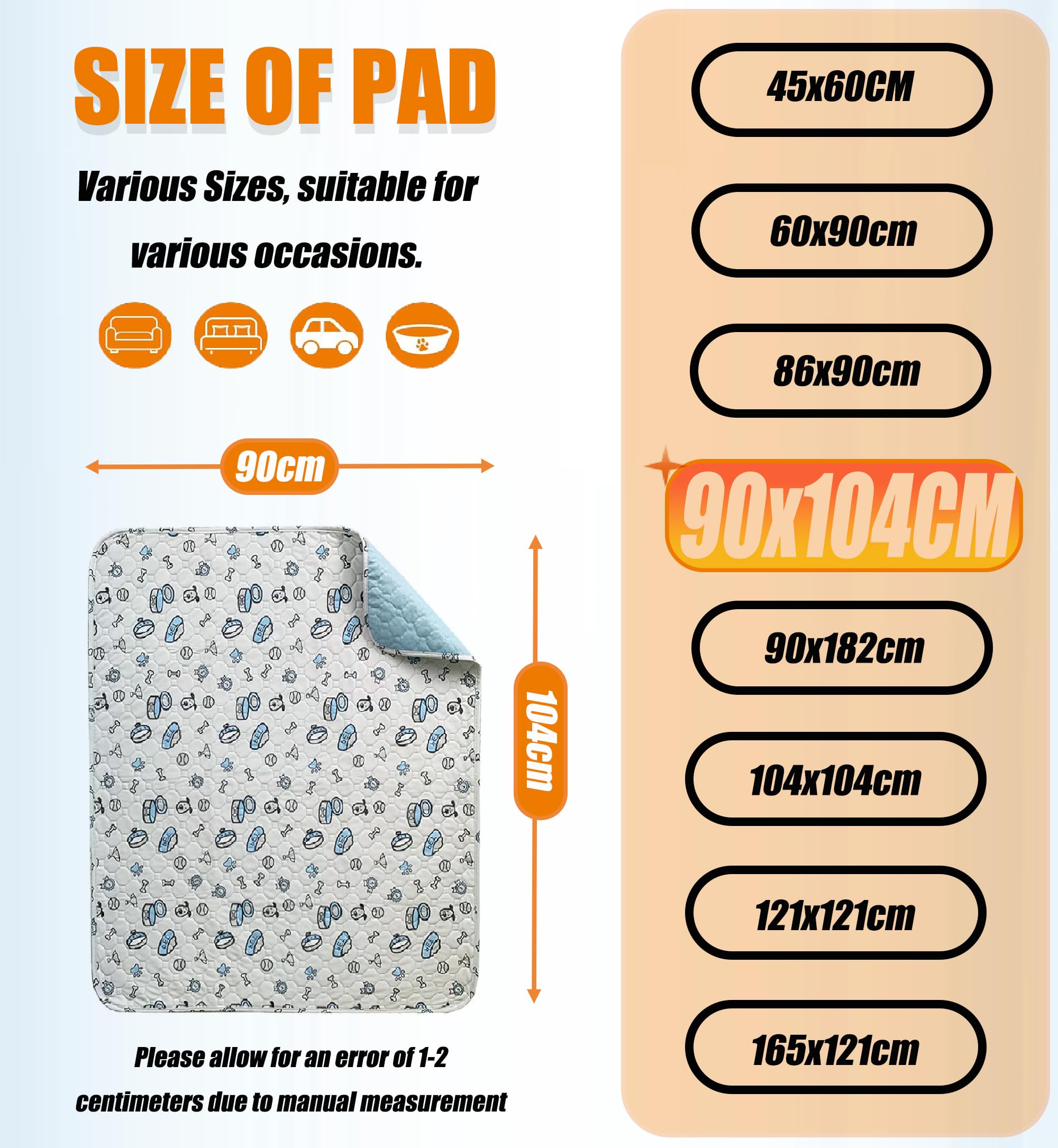 Washable Pee Pads for Dogs 2 Pack Reusable Puppy Pads, Absorbent Whelping Pads with Bone Print - Image 2