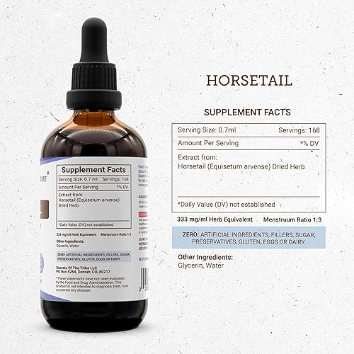 Miniatura 4 de Secrets of the Tribe Tintura de cola de caballo Extracto sin alcohol, cola de caballo (Equisetum arvense) Hierba seca 4 oz