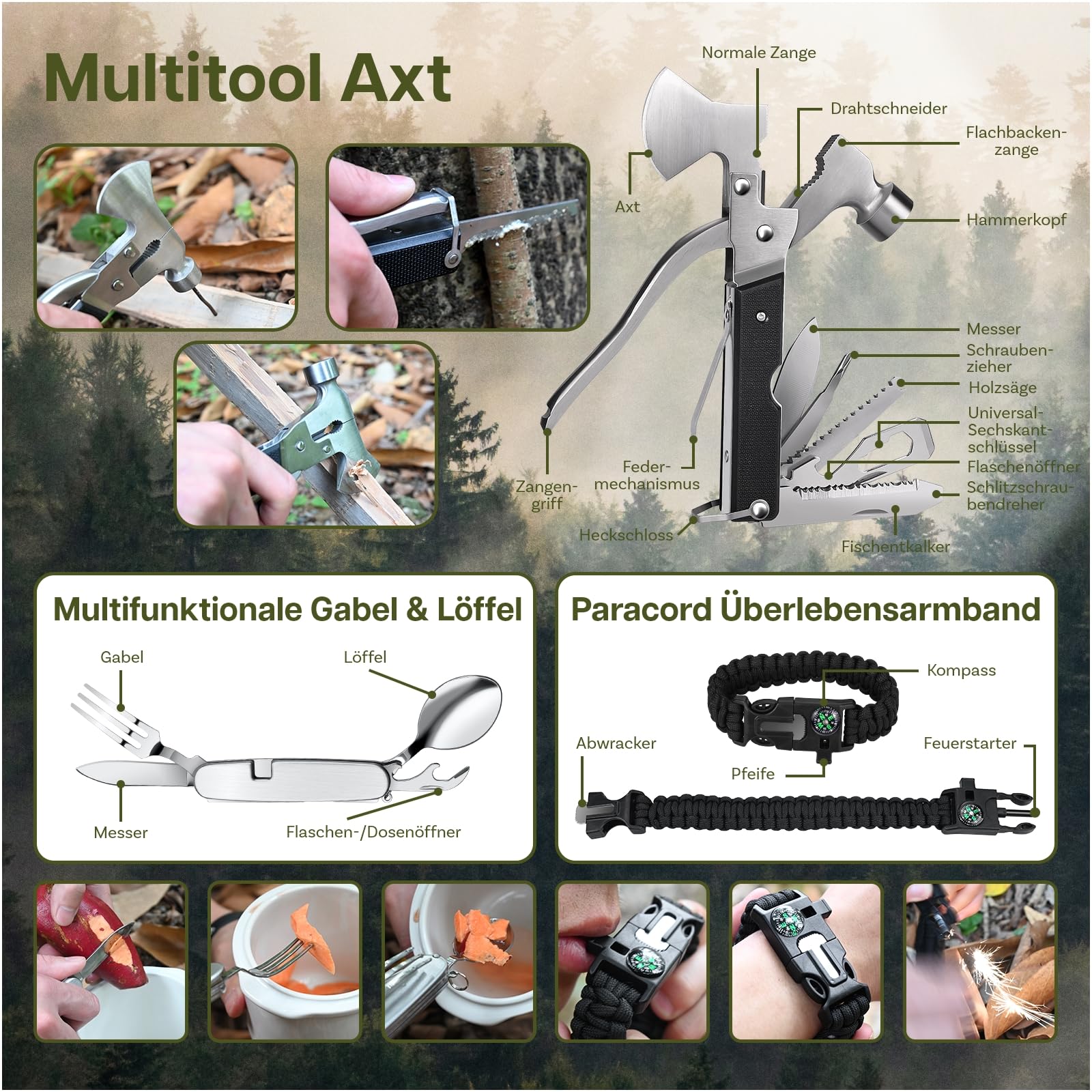 Survival Kit All-in-1 – Notfallset von MMOBIEL – Survival Ausrüstung mit Wasserfilter, Multi-Tool usw. für Outdoor, Camping, Abenteuer, Wandern im Freien – Geschenke für Männer