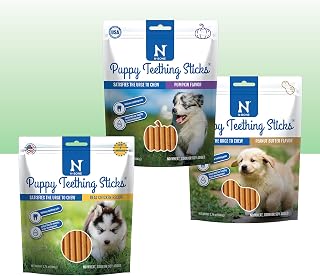 N-Bone Puppy Teething Sticks Variety Pack - Chicken, Pumpkin & Peanut Butter, 3 Bags Safe Natural Relief for Teething Pups