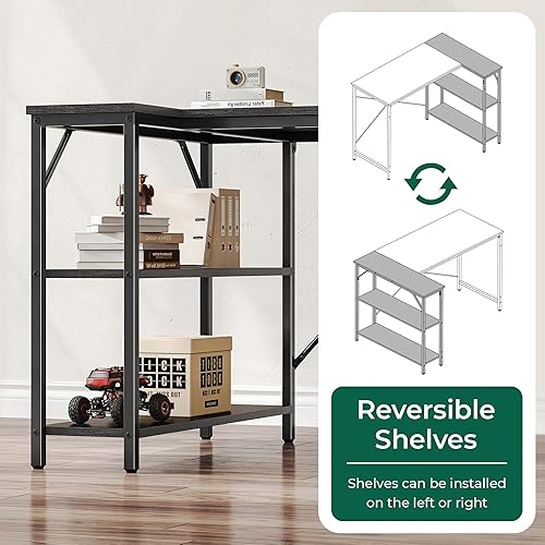 Miniatura 62 de Huuger Escritorio en forma de L, escritorio para computadora de 55 pulgadas con estantes de almacenamiento reversibles, para esquina