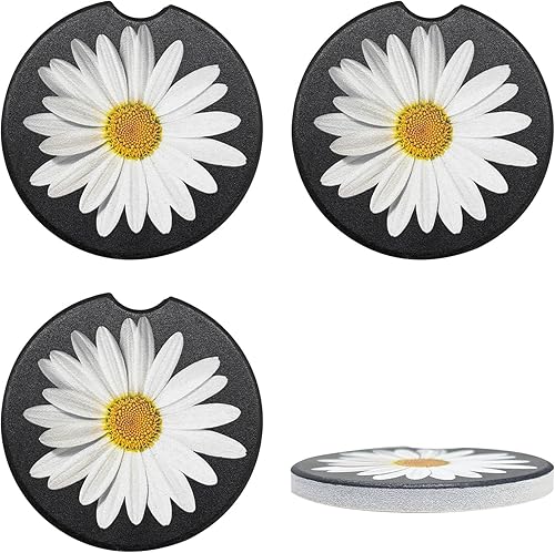 4 posavasos para automóvil, posavasos de cerámica absorbente con muesca para dedos, bonitos posavasos de flores de primavera, decoración de