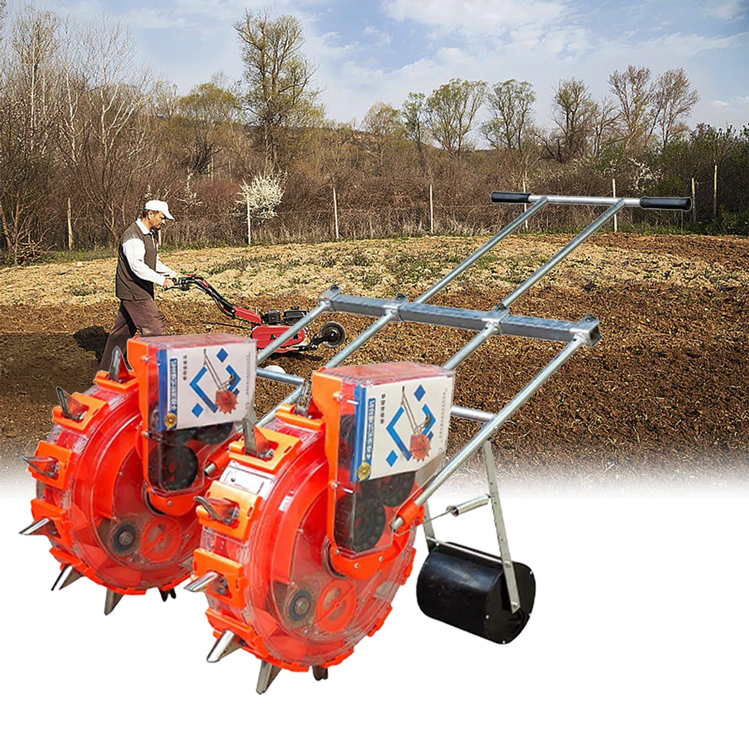 Sembradora Manual portátil, sembradora de jardín de Empuje Manual de Doble Fila, multifunción, maíz,sembradora de precisión, dispensador de Semillas agrícolas de jardín,Rojo,9 Mouths