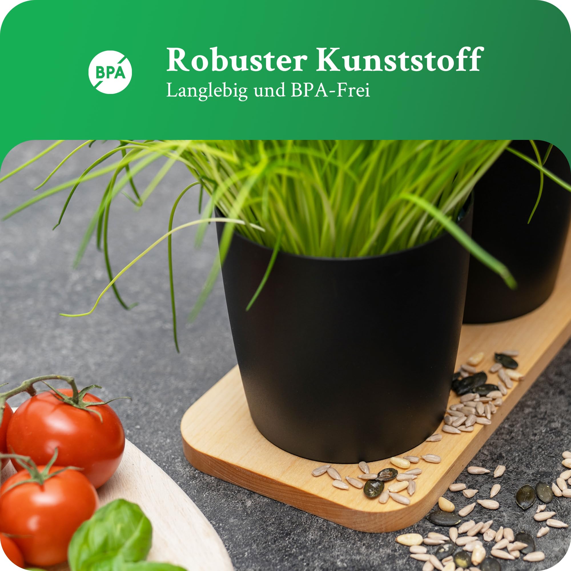 Novaliv Elegante set di 20 vasi per erbe aromatiche in plastica nera per ogni davanzale, erbe fresche da cucina, erbe aromatiche per la cucina, aiuola per interni, piante d'appartamento, vaso per