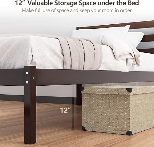 Miniatura 4 de Giantex Base de cama de plataforma de madera, cabecera con paneles, soporte de listones de madera, no necesita resortes, base de colchón de cama,