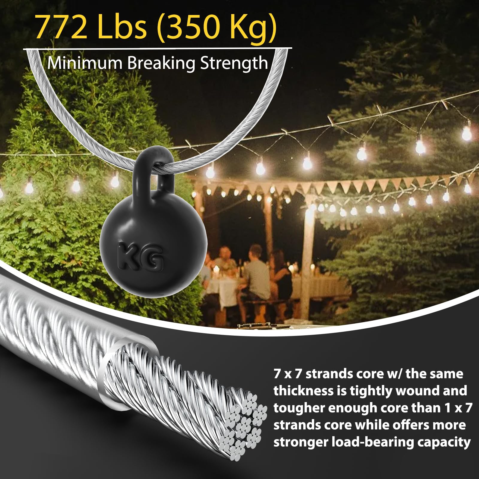 Câble d'acier 3 mm âme 7x7 torons, 30 m de câble en acier gainé PVC