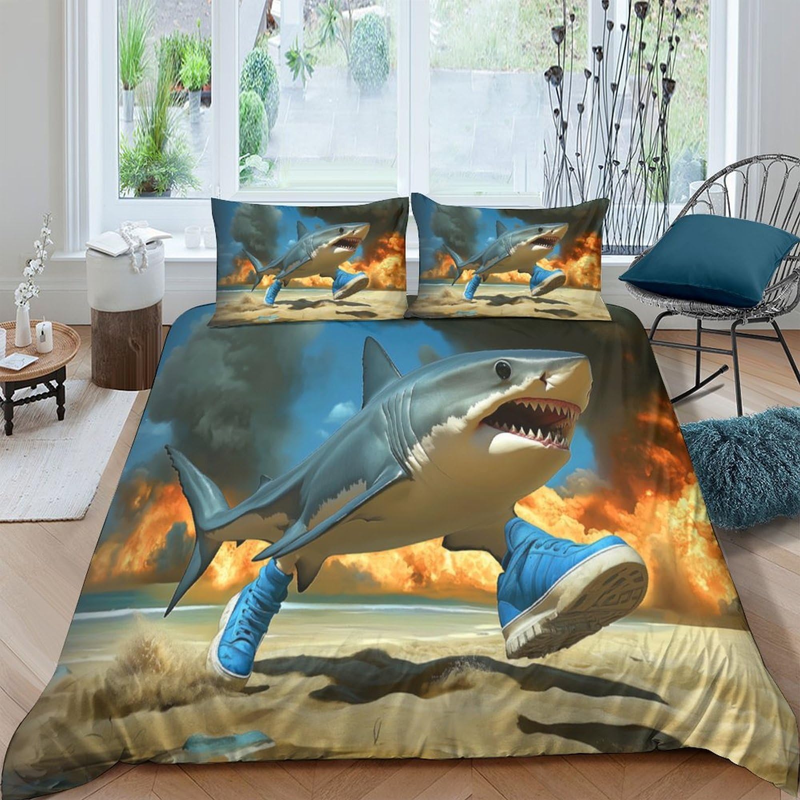 Ctjqhvkz Style-8 3D Printed Shark Running Beach Fitted Sheet Microfiber Bedroom Decor Ocean Mattress Cover For Home Dorm Single（135X200cm）