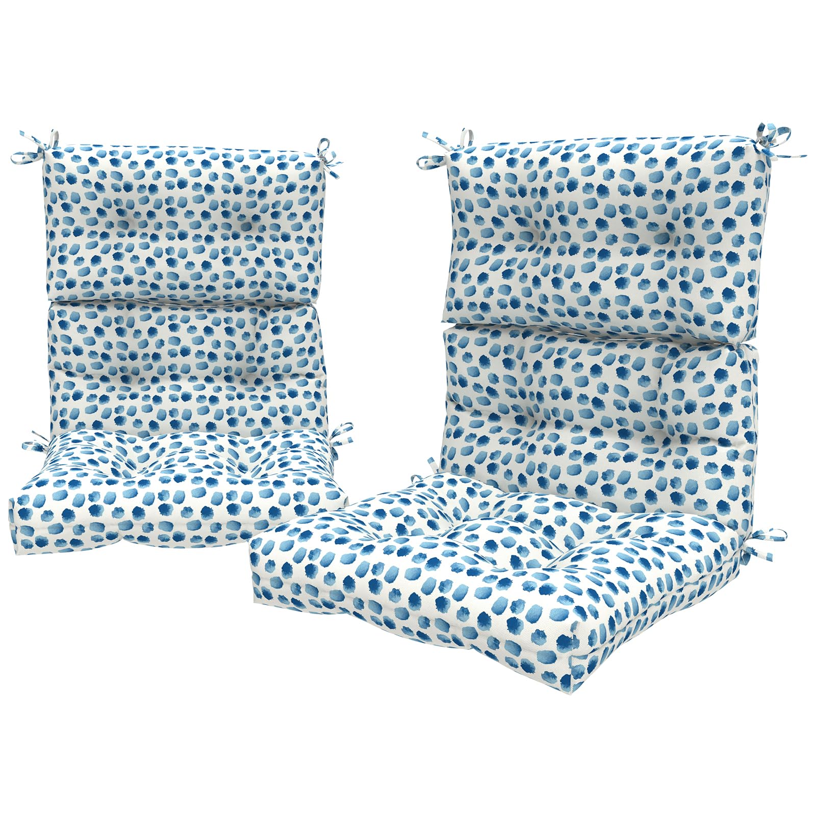 LVTXIII 2 Pack Outdoor/Indoor High Back Seat Cushions, Deep Seat Patio Seat and Back Cushion Set, Stuffed High Rebound Foam Rocking Seat Cushions, 44”x22”x4”, Dots Blue