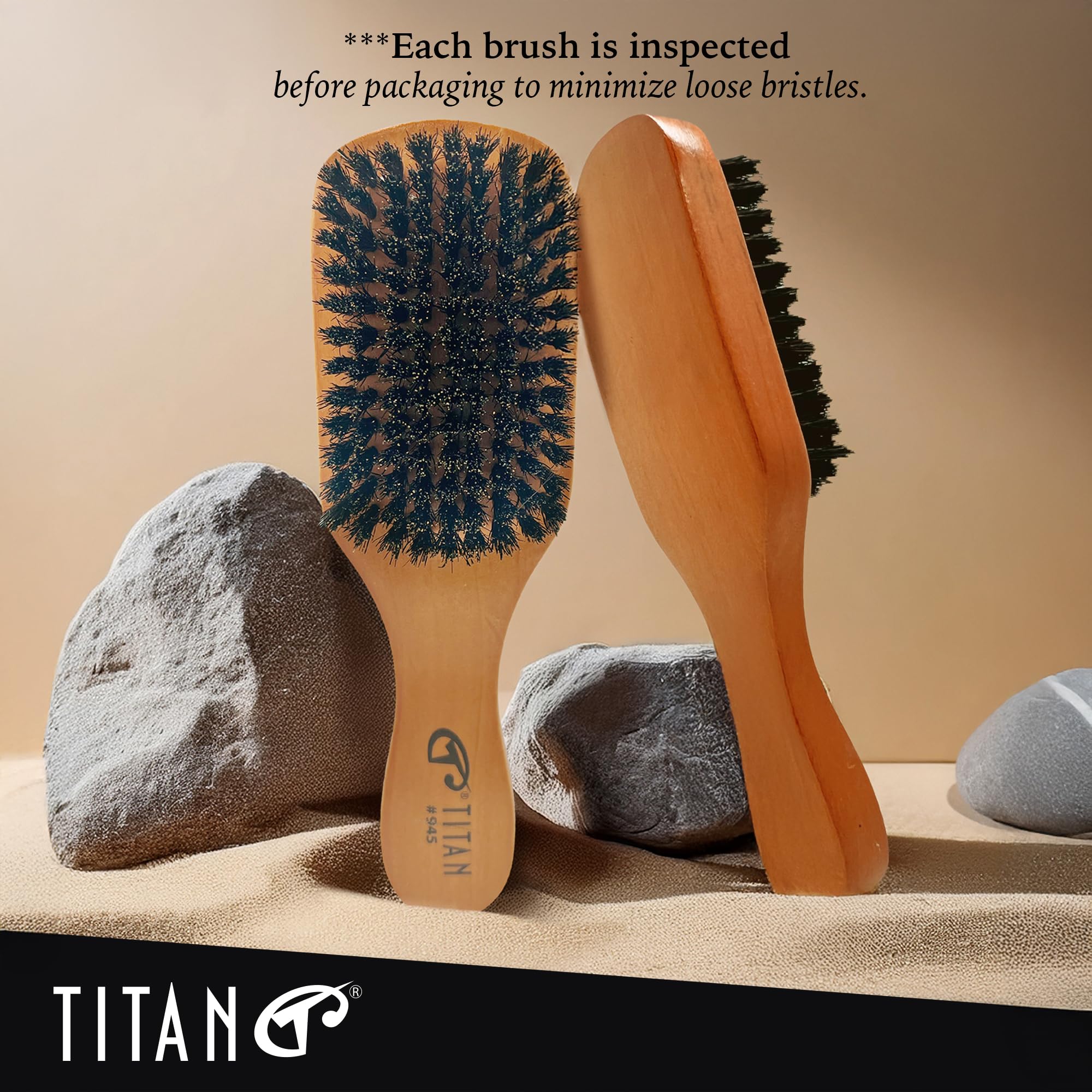 Titan Cepillo ondulado para hombres y mujeres, todas las texturas del cabello, 1 pieza, 100 cerdas naturales de jabalí, mango de madera, cepillo de pelo de madera