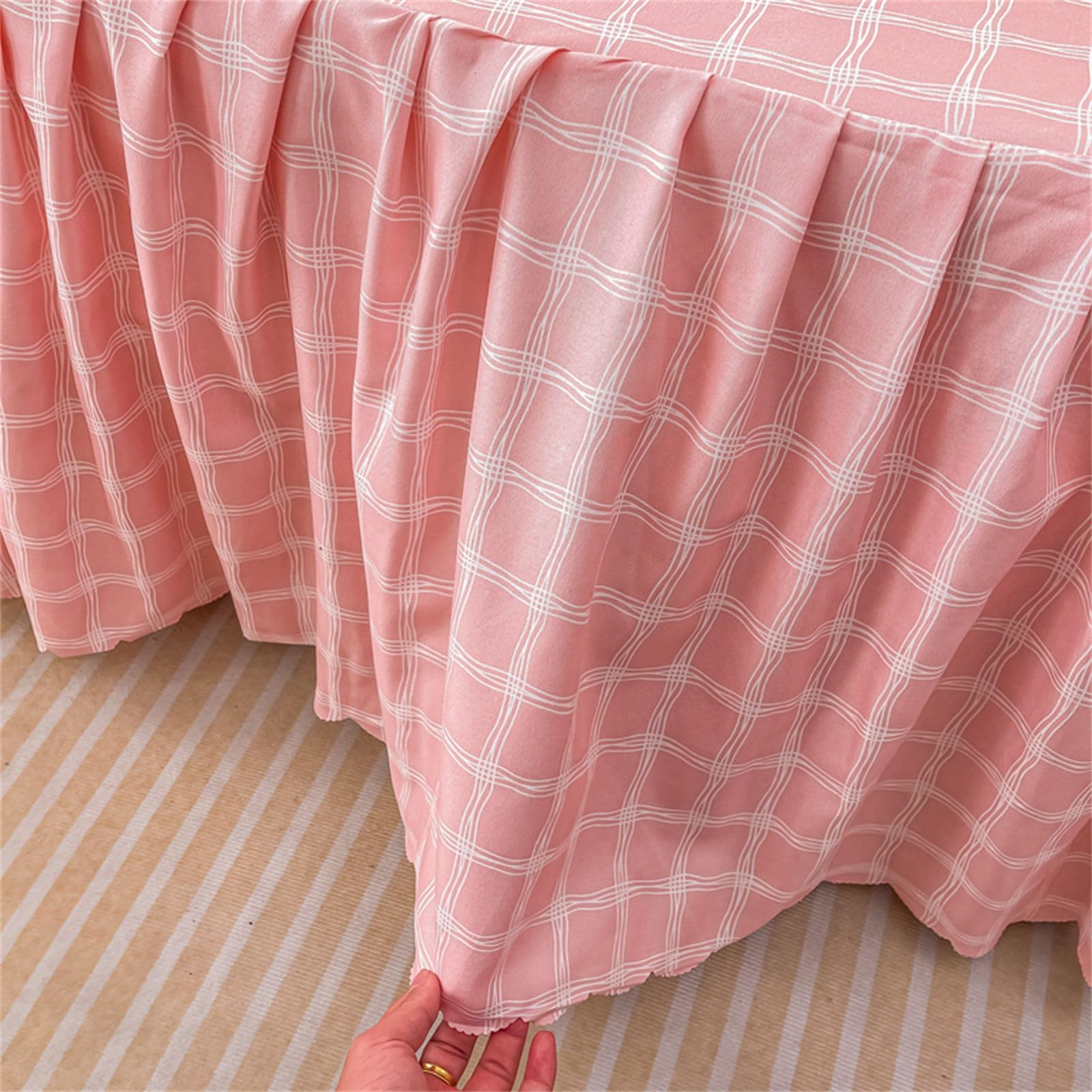 Odot Fitted Sheet with Frilled Valance, Soft Easy Care Bed Sheet & Skirt, Fit Over Mattress & Down to the Floor (180x200cm, Pink Plaid)