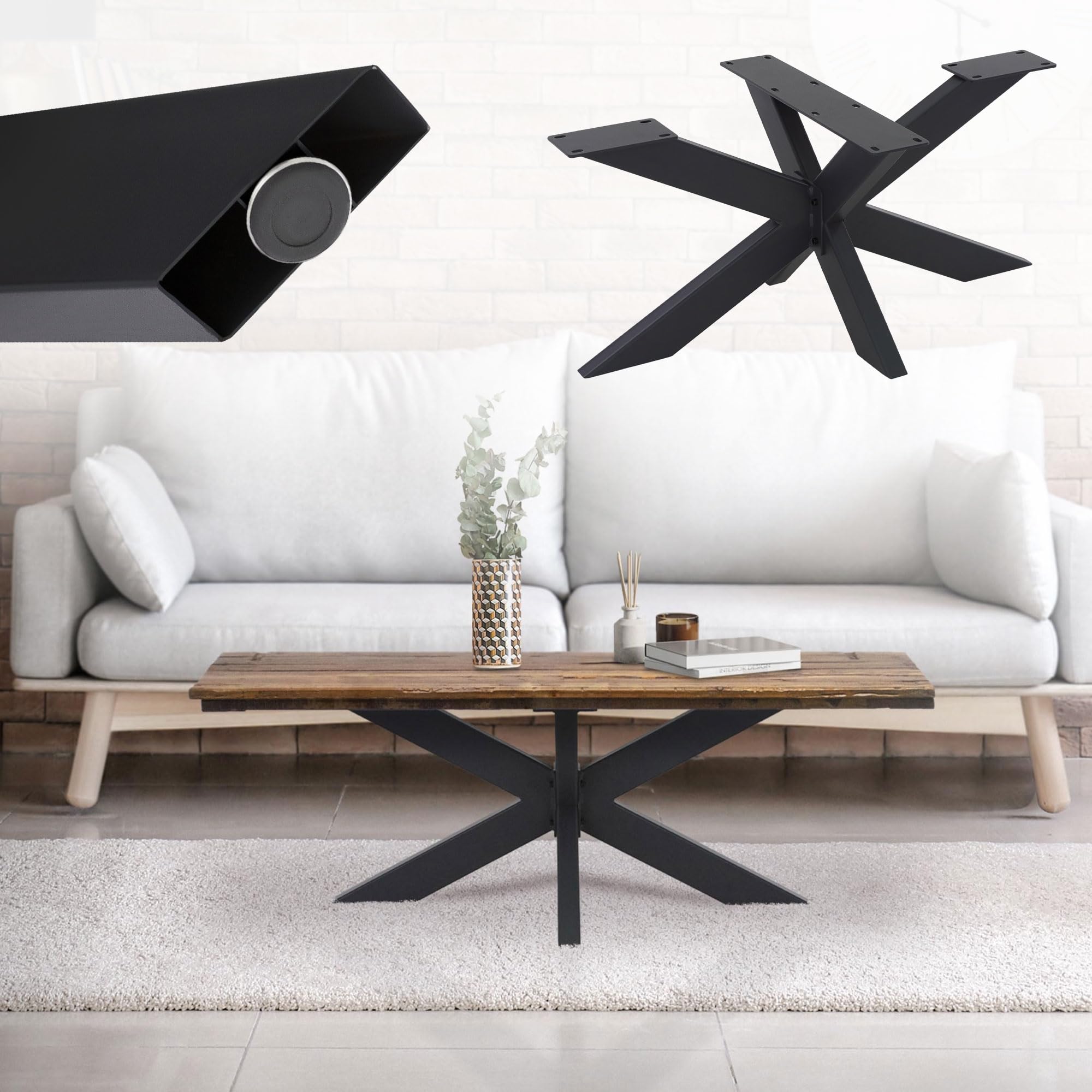 ML-Design Pied de Table Spider 58x43x98 cm, Structure en Croix, Noir, en Métal, Revêtement en Poudre, 150 kg, Design Industriel, Protection du Sol Inclus, Construction Robuste, Matériel de Fixation