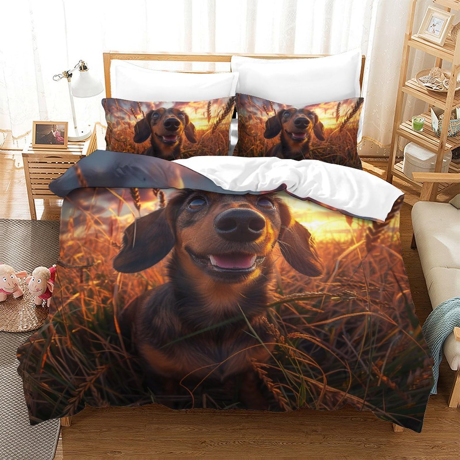 Housse de couette zippée 200x200 motif chien 3D pour un lit enfant facile à border