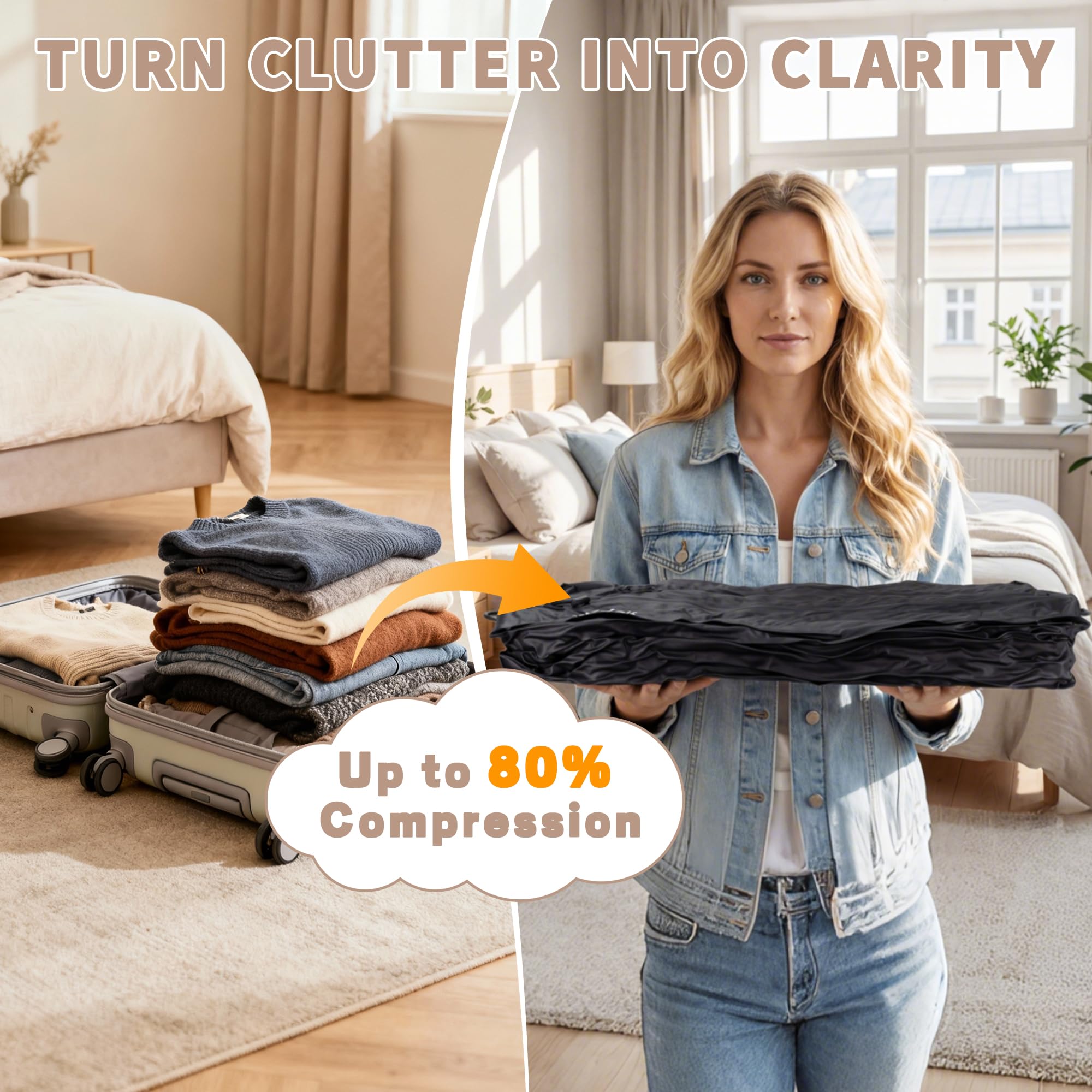 Organizzatore Valigie Compressione Cubo Imballaggio Set di 4 Riutilizzabile TPU Sacchetti Sottovuoto con IPX8 Impermeabile Cerniera Sacchetti Sottovuoto per Vestiti, Biancheria Intima, Calzini, Scarpe