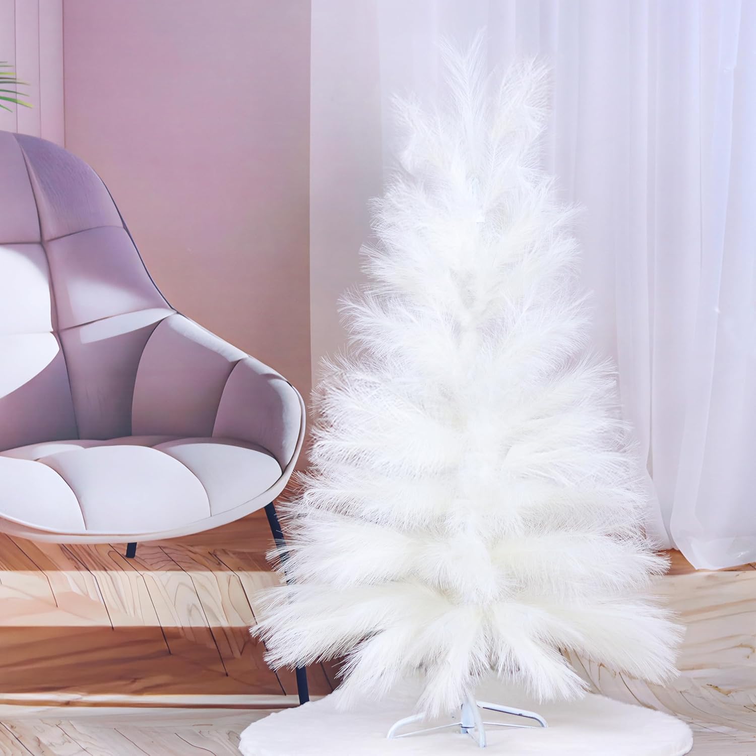 Pampas Christmas Tree Artificial,Pampas Grass Decor Tall Artificial Xmas Tree,Perfect for Home, Office, Party Decoration,Wedding,Opening Decor 4FT (Pink)
