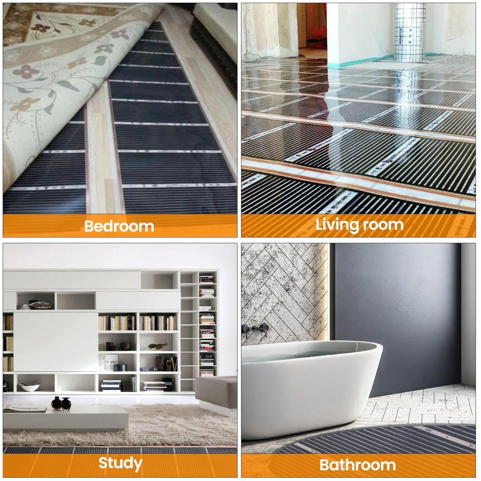 Pellicola Riscaldante a Infrarossi Pavimento Riscaldante a Film a | Tappetino Riscaldante Tagliabile per Sotto il Pavimento 0.91/1.52 m² Per Pavimenti in Parquet Laminato