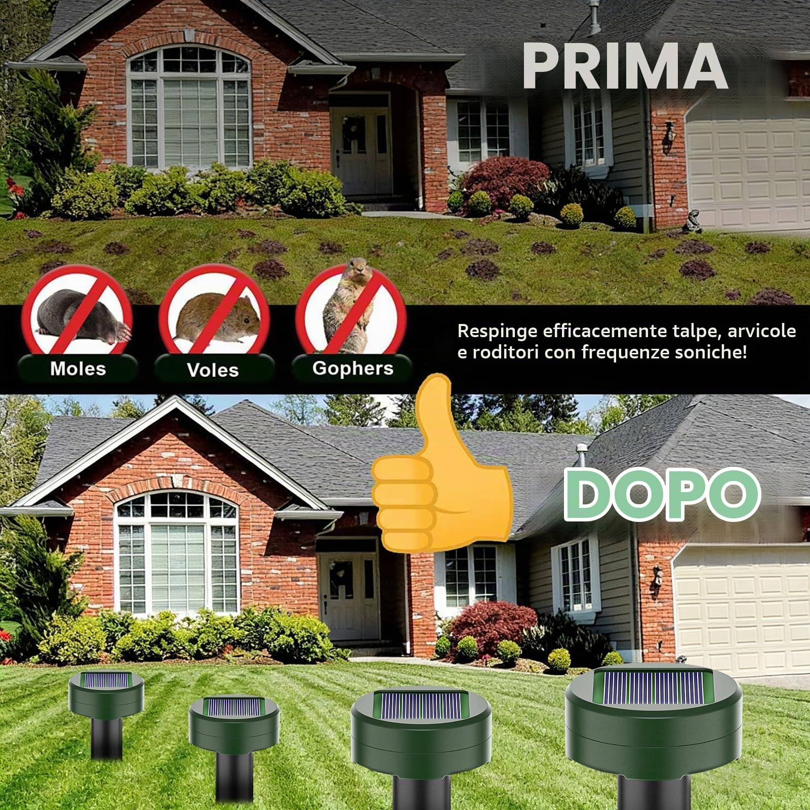 Repellente Solare per Talpe, 4 Pezzi Repellente Ultrasuoni per topi, Solare Repellente Zanzare, Impermeabile Scaccia Talpe Solare, Repellente ad energia Solare per Anti-Arvicola,Gopher,Serpent